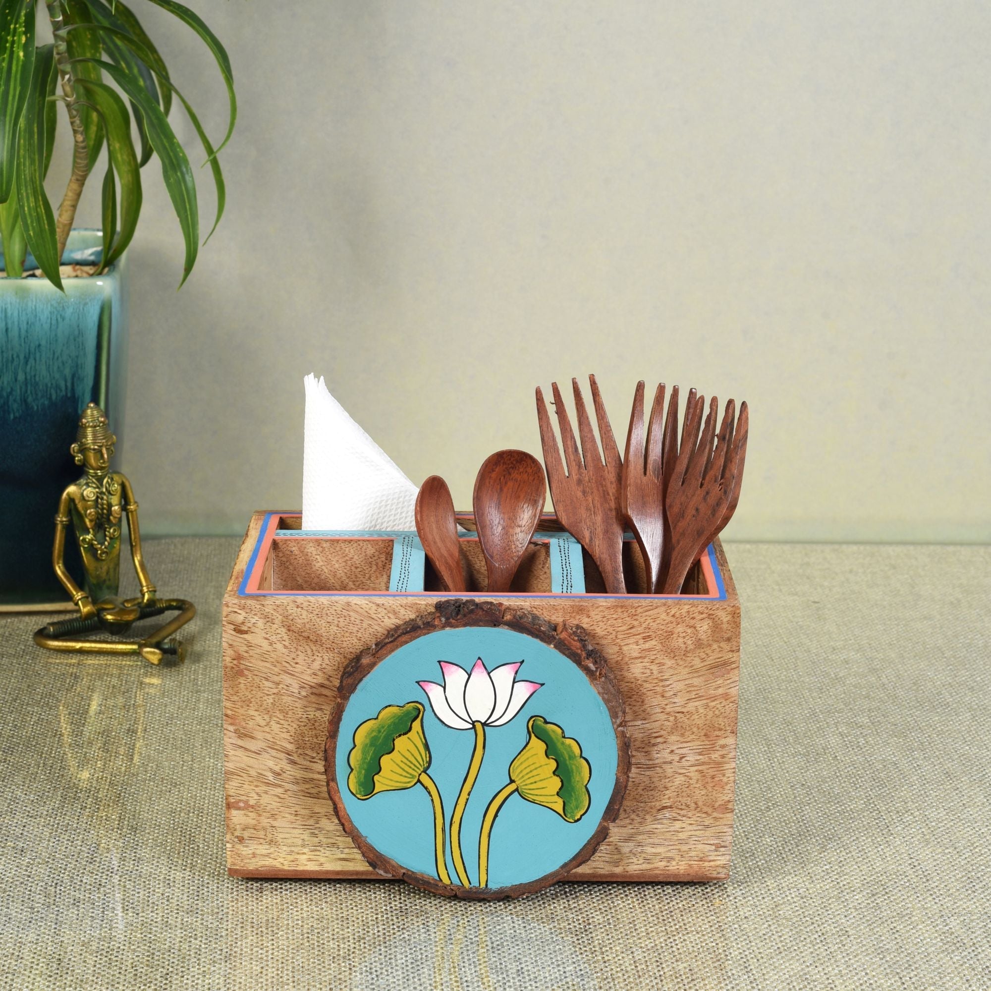 ART CREATIONS BY SUMAN SONTHALIA Beige - Pichhwai Iteeha Cutlery Storage Box