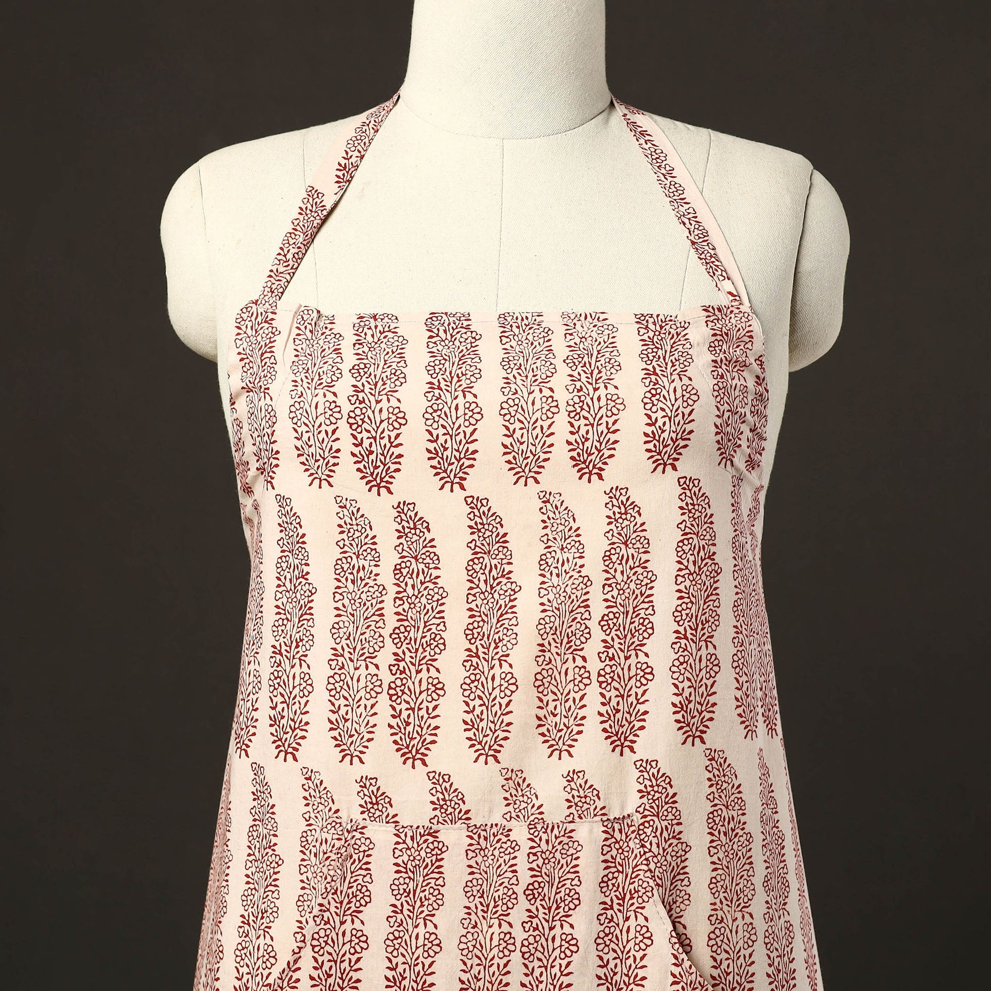JALPARI Beige - Bagh Block Print Cotton Apron with Pocket 25 - view 2