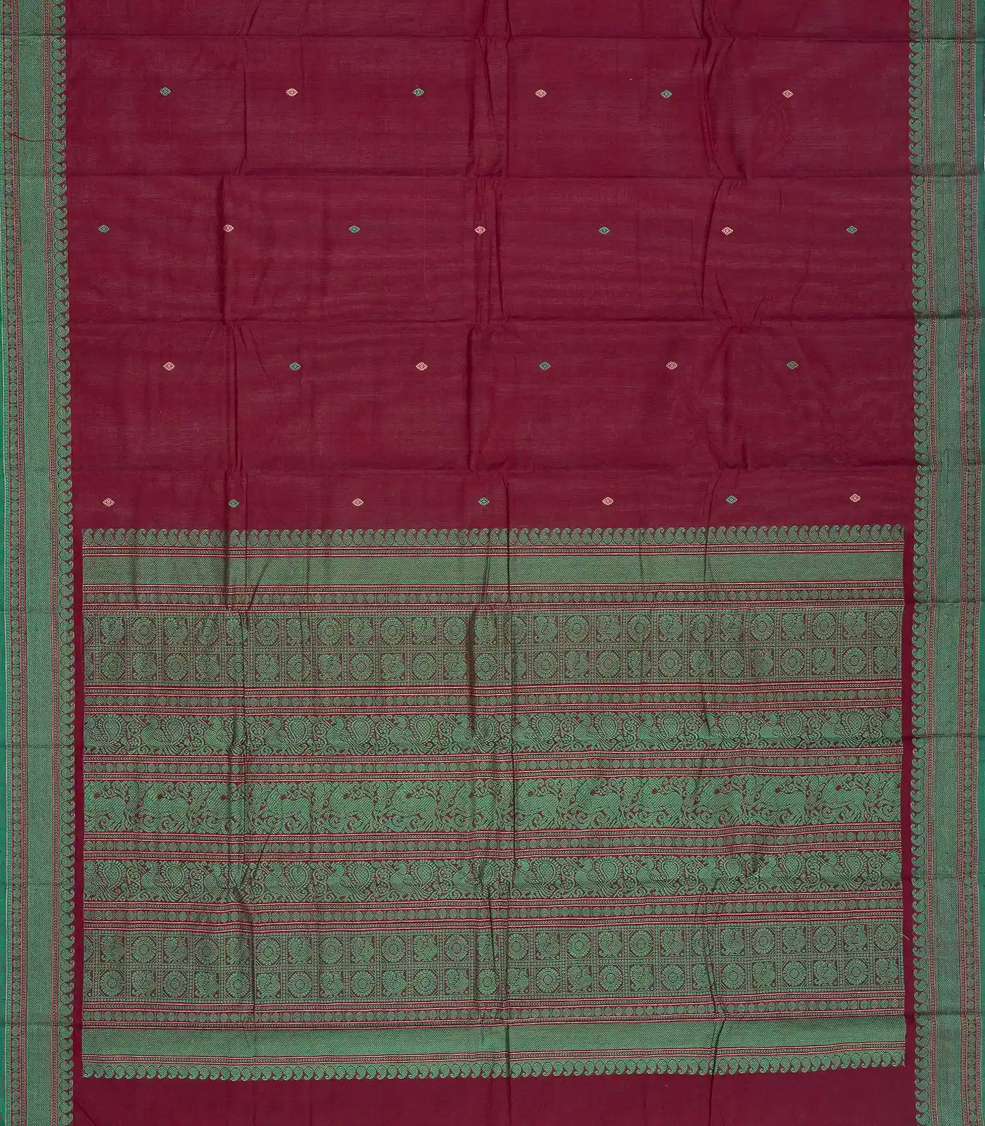 RmKV Burgundy Handloom Kanchi Cotton Saree With Diamond Motifs - view 2