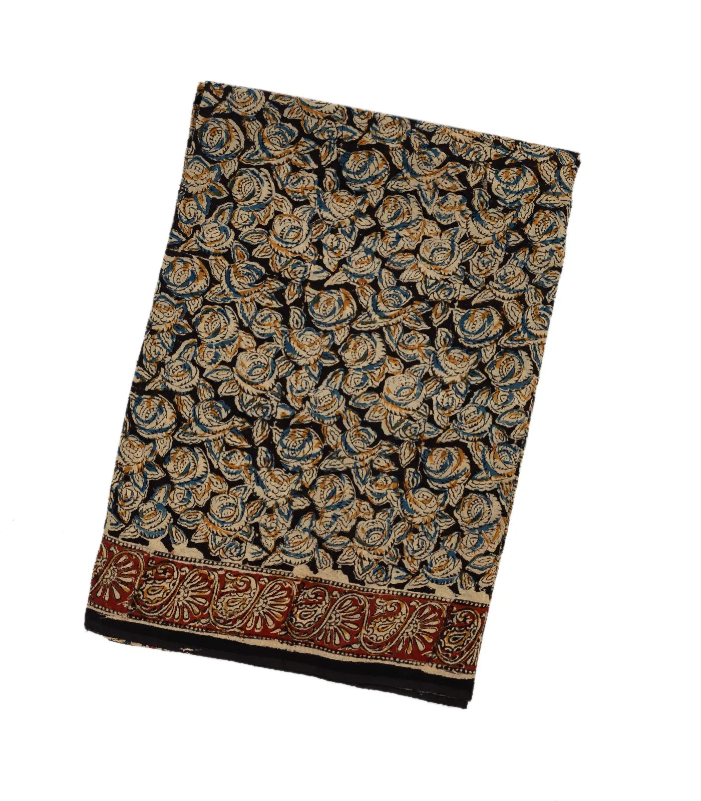 RmKV Black Handloom Kalamkari Cotton Saree And Printed Floral Motifs