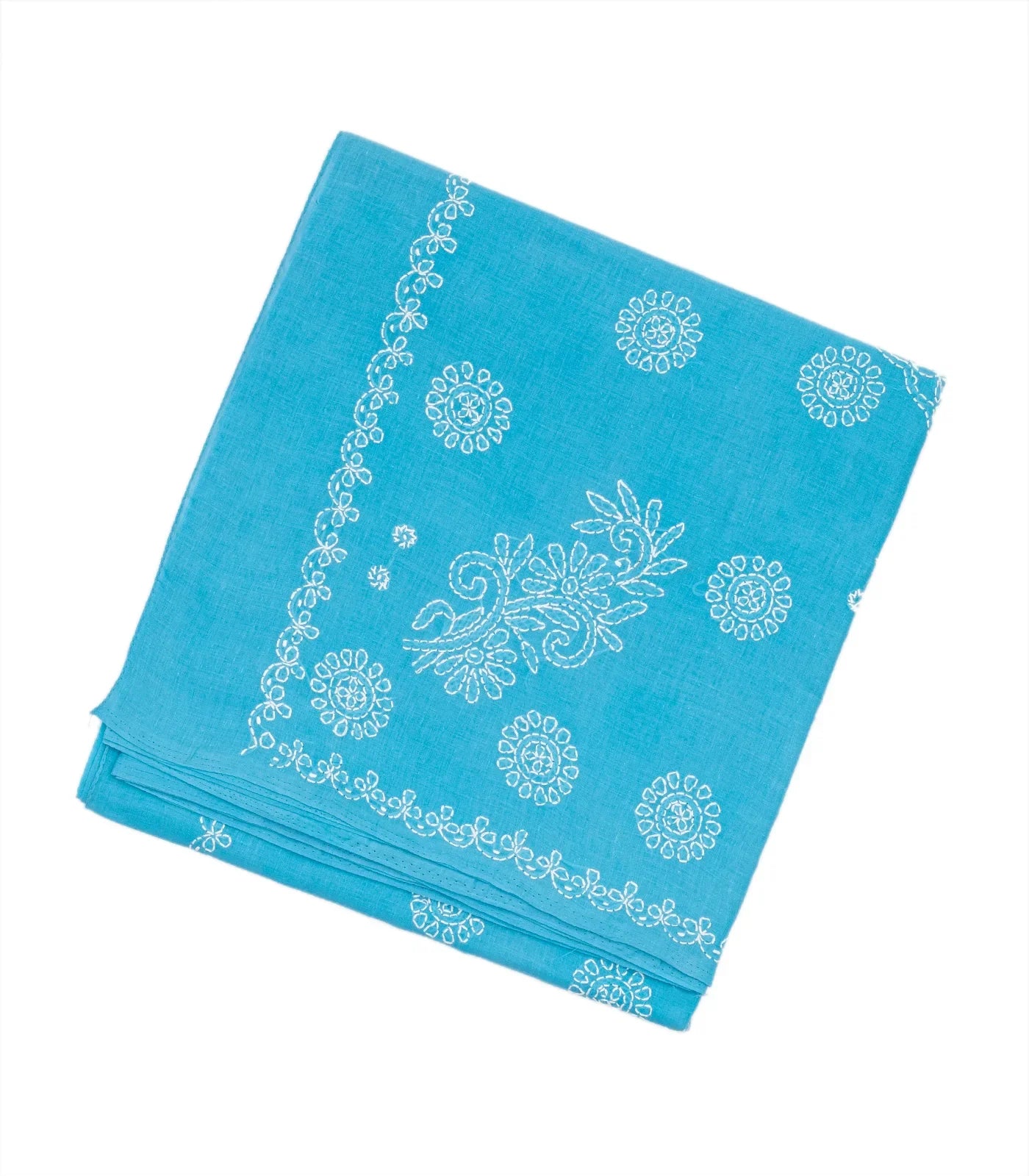 RmKV Sky Blue Chikankari Embroidered Cotton Saree With Floral Motifs