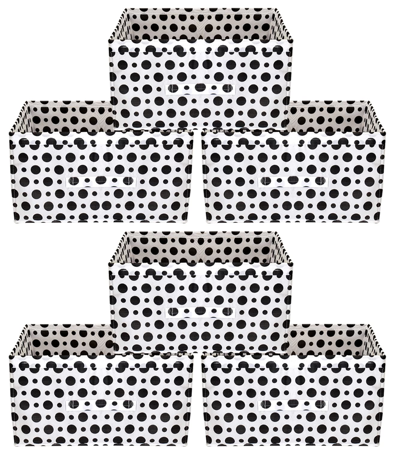 Heart Home Dot Printed Printed Multipurposes Rectangular Flodable Storage Box, Drawer Storage and Cloth Organizer- Pack of 6 (Black & White)-HS43HEART