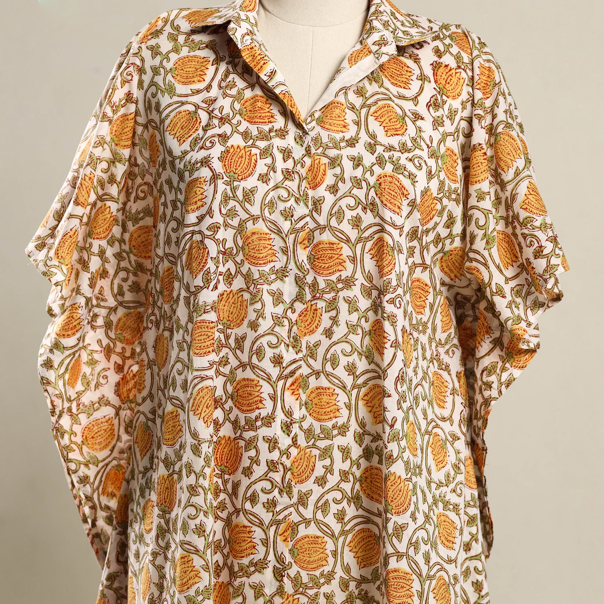 ITOKRI CASUALS Beige - Block Print Sanganeri Cotton Kaftan (Short) 11 - view 2