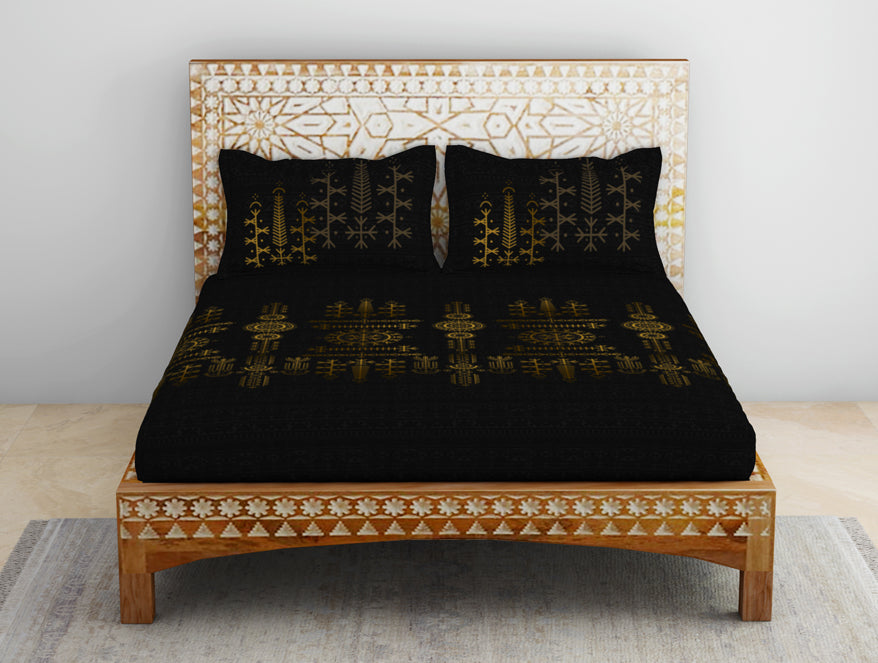 Spaces India Gond Ornate Dark Brown 100% Cotton King Size Bedsheet - Rangana by Spaces