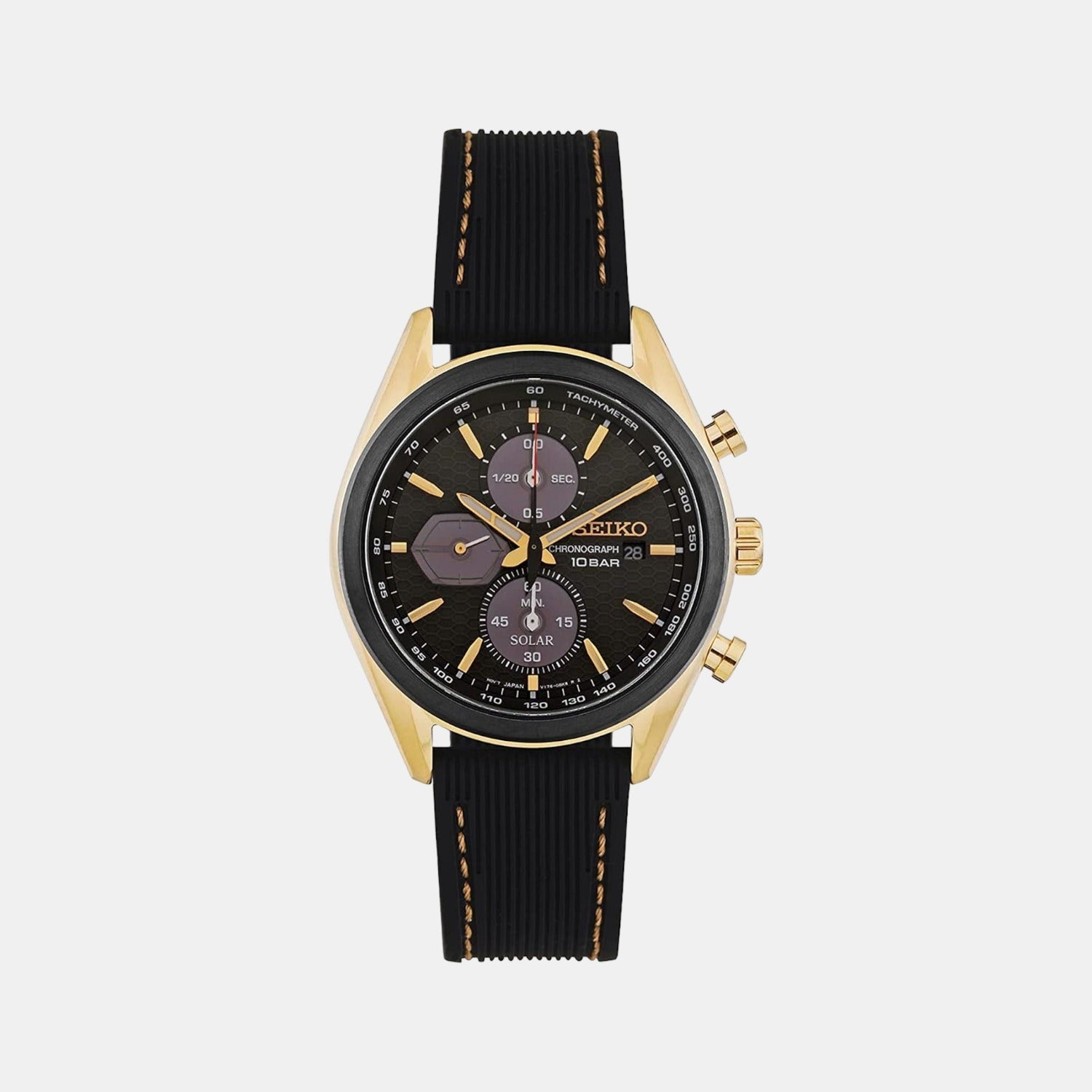 Seiko Discover More Men Solar Black Dial Chronograph Silicone Watch SSC804P1