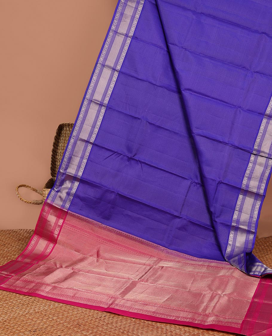 Pothys Blue checked silk saree with self traditional zari border & striped zari design pallu - view 2