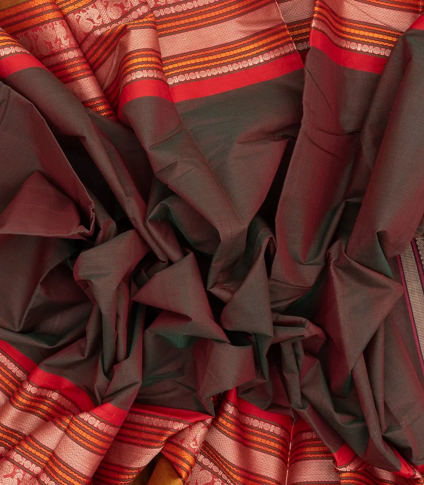 RmKV Brown Handloom Kanchi Cotton Saree With Contrast Border - view 3