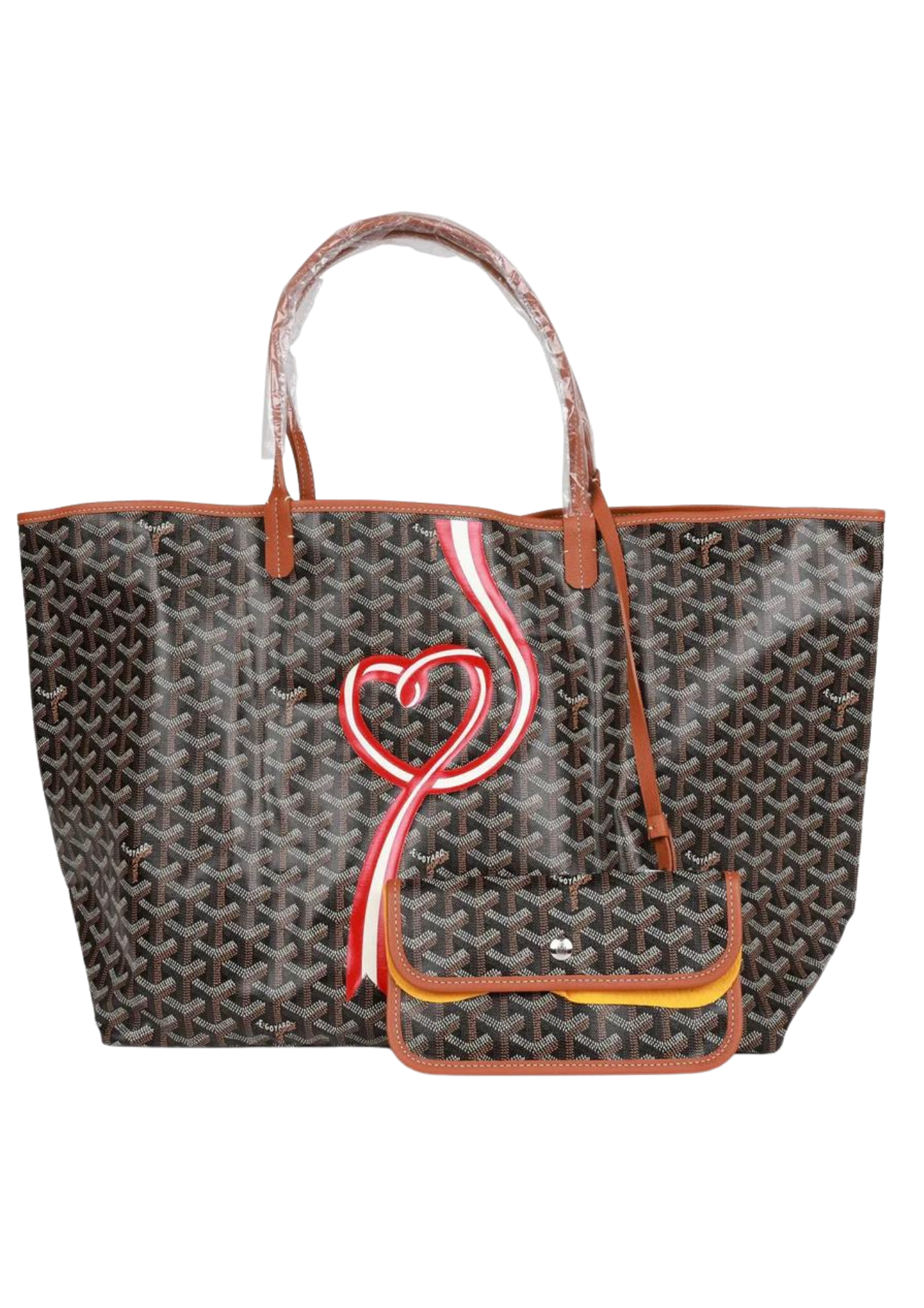 Cop Underdog Goyard Goyardine Black Hand-Painted Coeur Ruban St. Louis GM Tote Bag Silver Hardware
