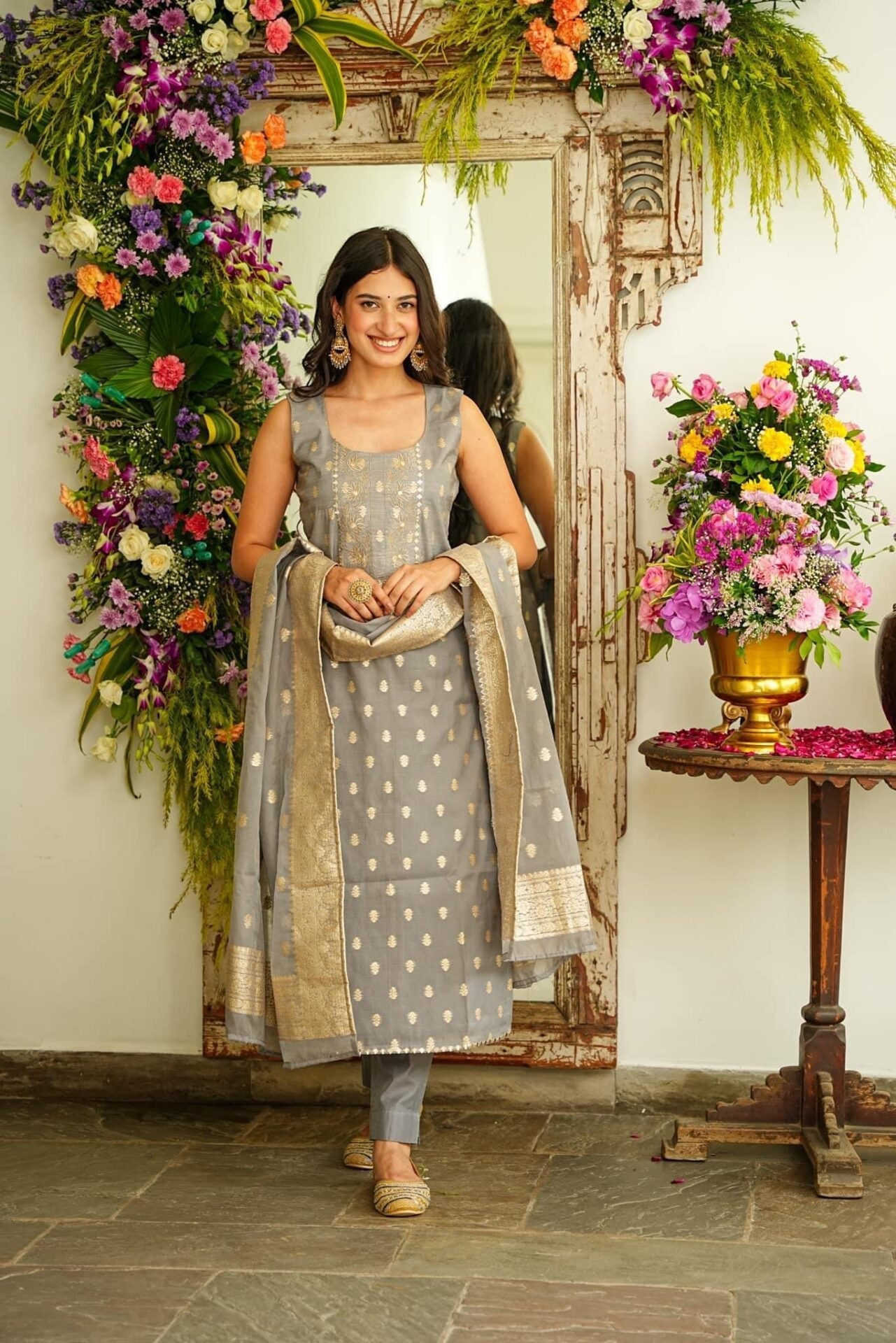 Idaho-o Harper grey chanderi set