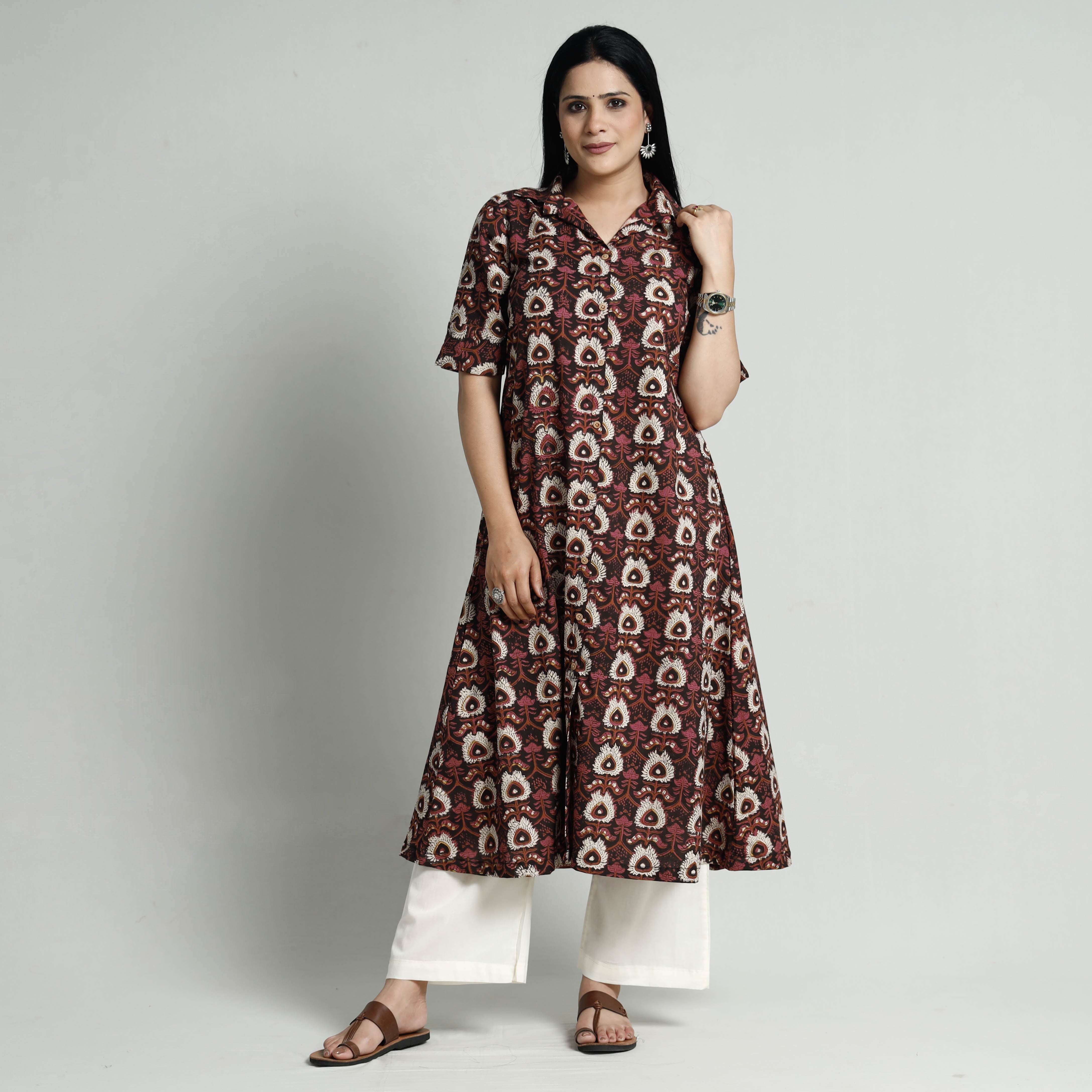 ITOKRI CASUALS Brown - Bagru Block Printed Cotton Kurta with Palazzo Set - view 3