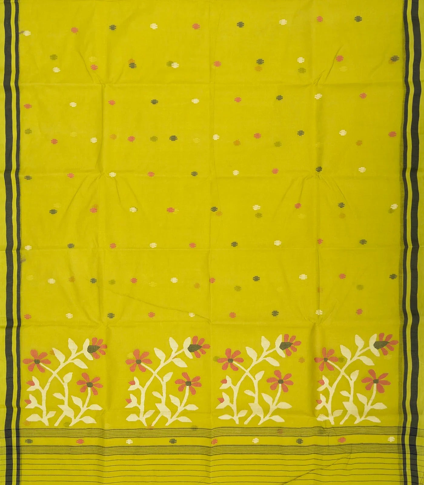 RmKV Green Handloom Dhakai Cotton Saree With Floral Motifs - view 2