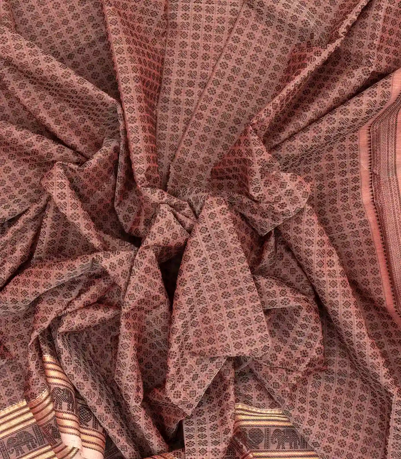 RmKV Dusty Pink Handloom Kanchi Cotton Saree With Annam Chakaram Motifs - view 3