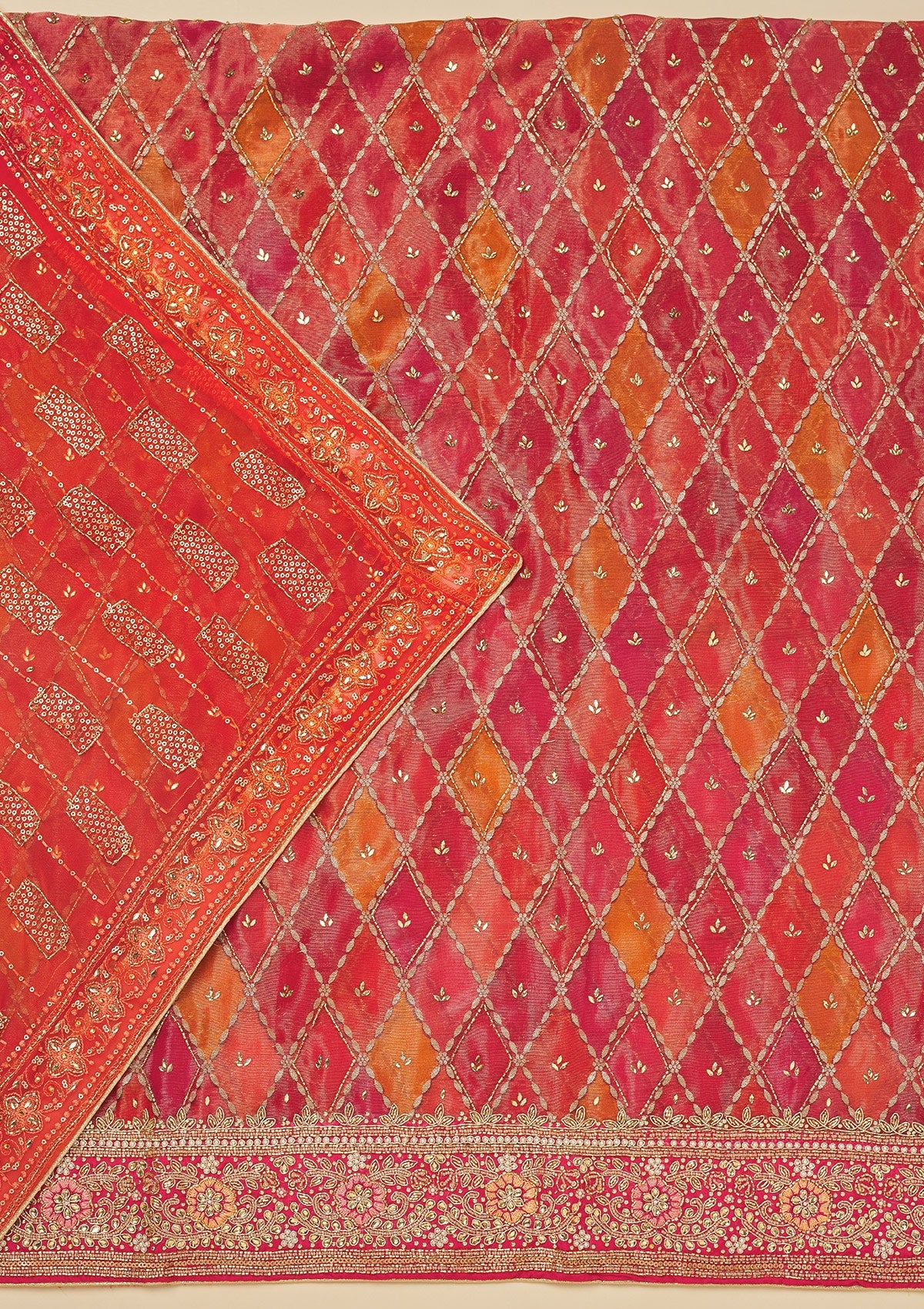 Koskii Red Stonework Semi Crepe Unstitched Salwar Suit - view 3
