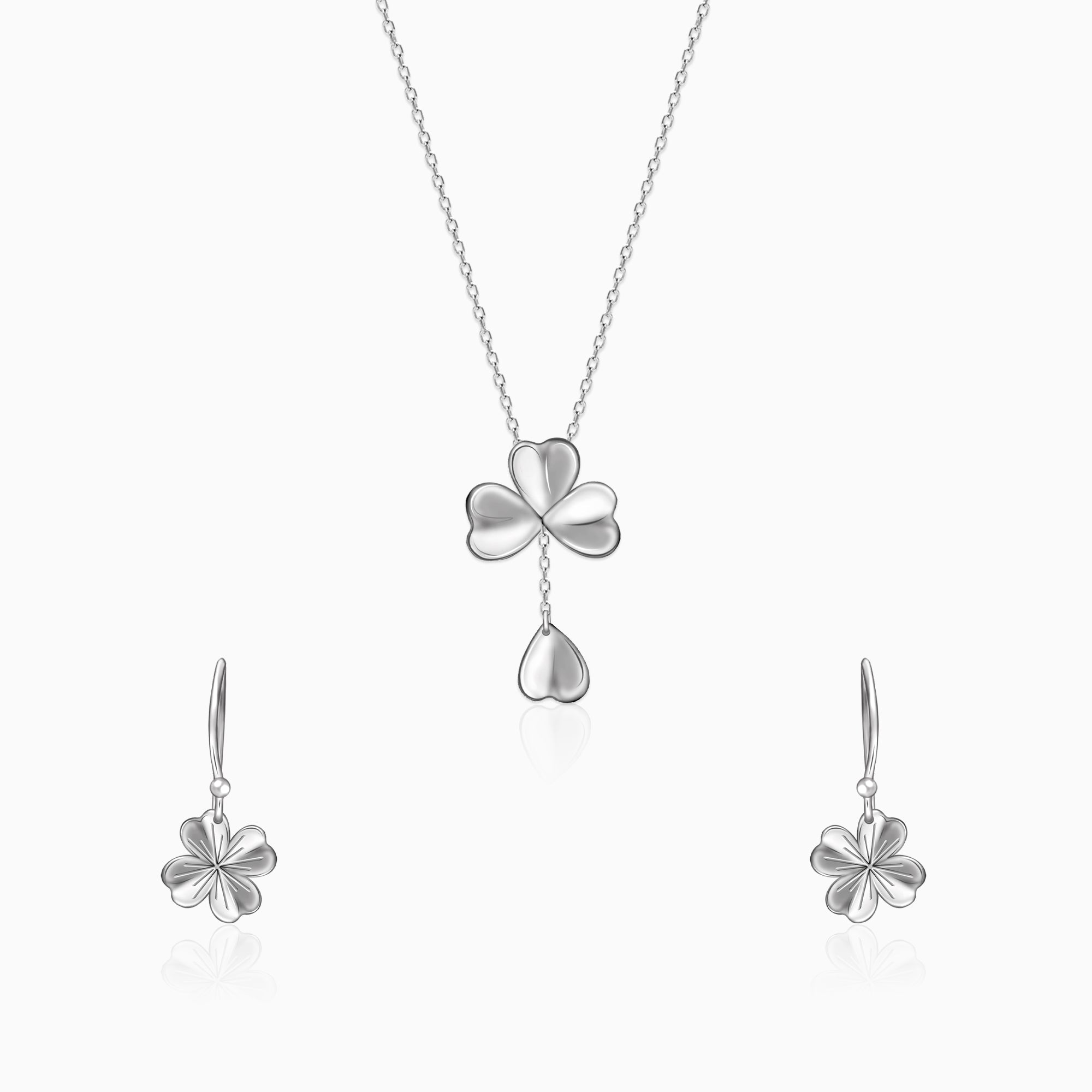 GIVA Jewellery Silver Falling Petal Necklace Set