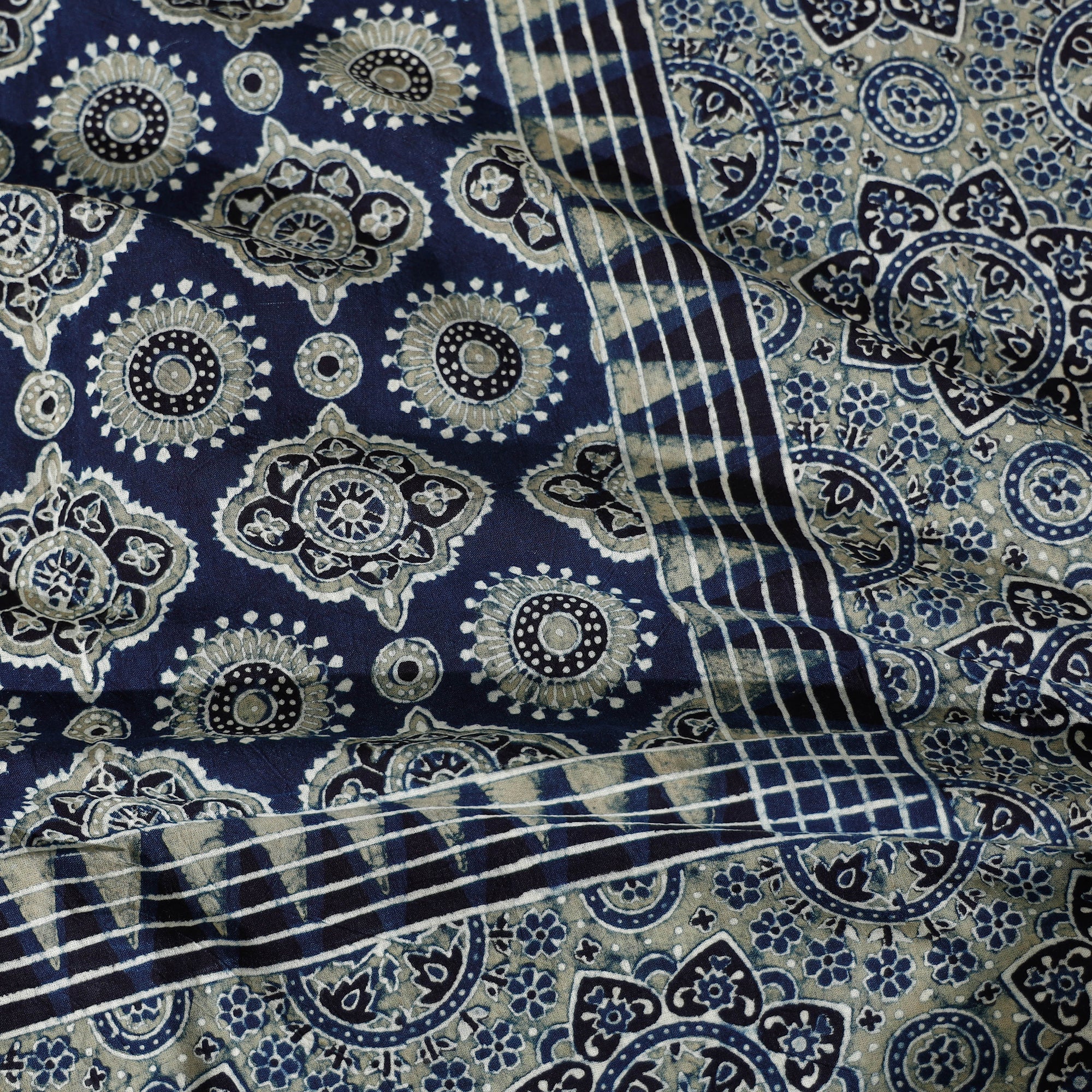 KACHCHH JI CHHAAP Blue - Ajrakh Block Printed Cotton Single Bed Cover (90 x 60 in) - view 6