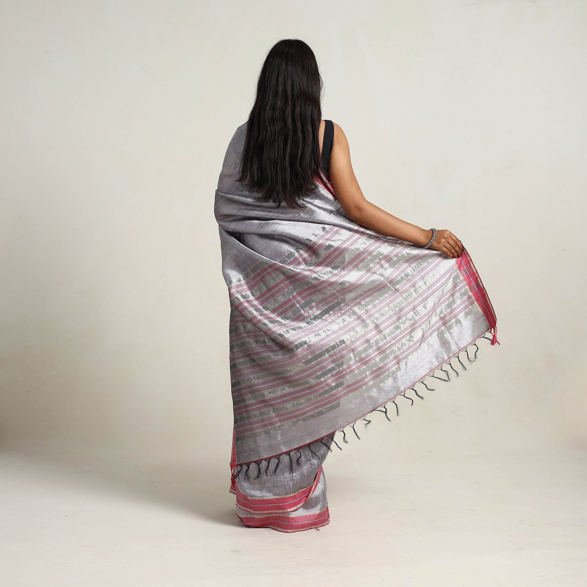 ITOKRI CRAFTS INITIATIVE Black - Festive Desi Tussar Silk Bhagalpuri Handloom Saree 02 - view 4