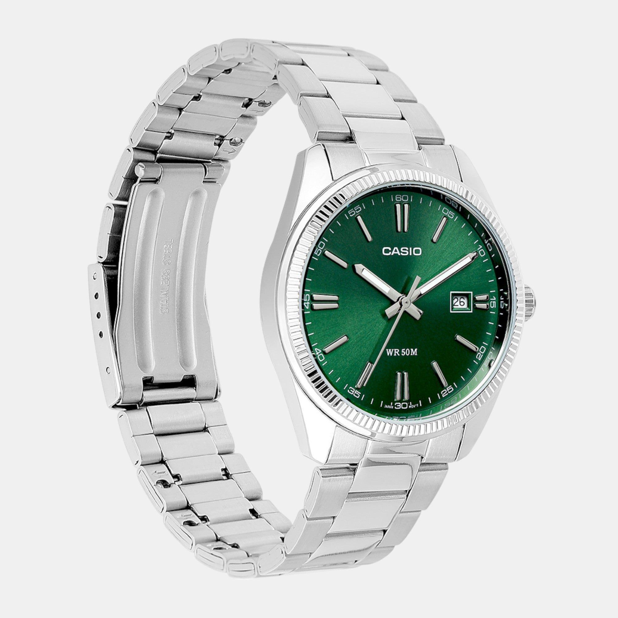 Casio Enticer Men Quartz Green Dial Analog Stainless Steel Watch A2262 - view 3