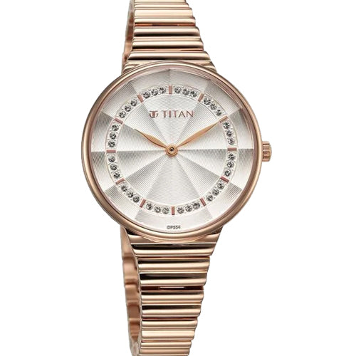 Titan Aura Quartz Analog Silver Dial Rose Gold Stainless Steel Strap Watch For Women 34mm NT95245WM02 - view 2
