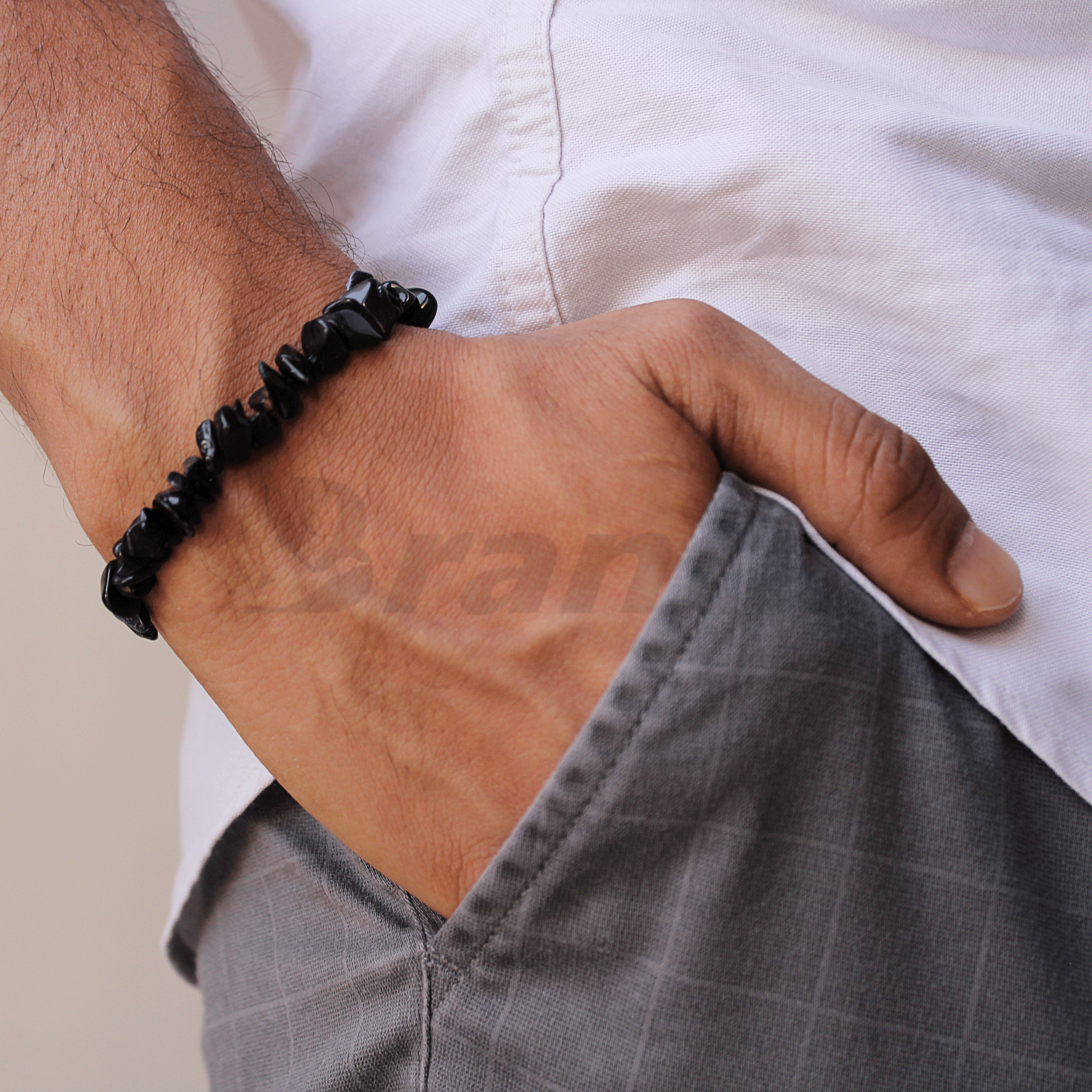 brantashop Natural Black Chips Crystals Bracelet for Men