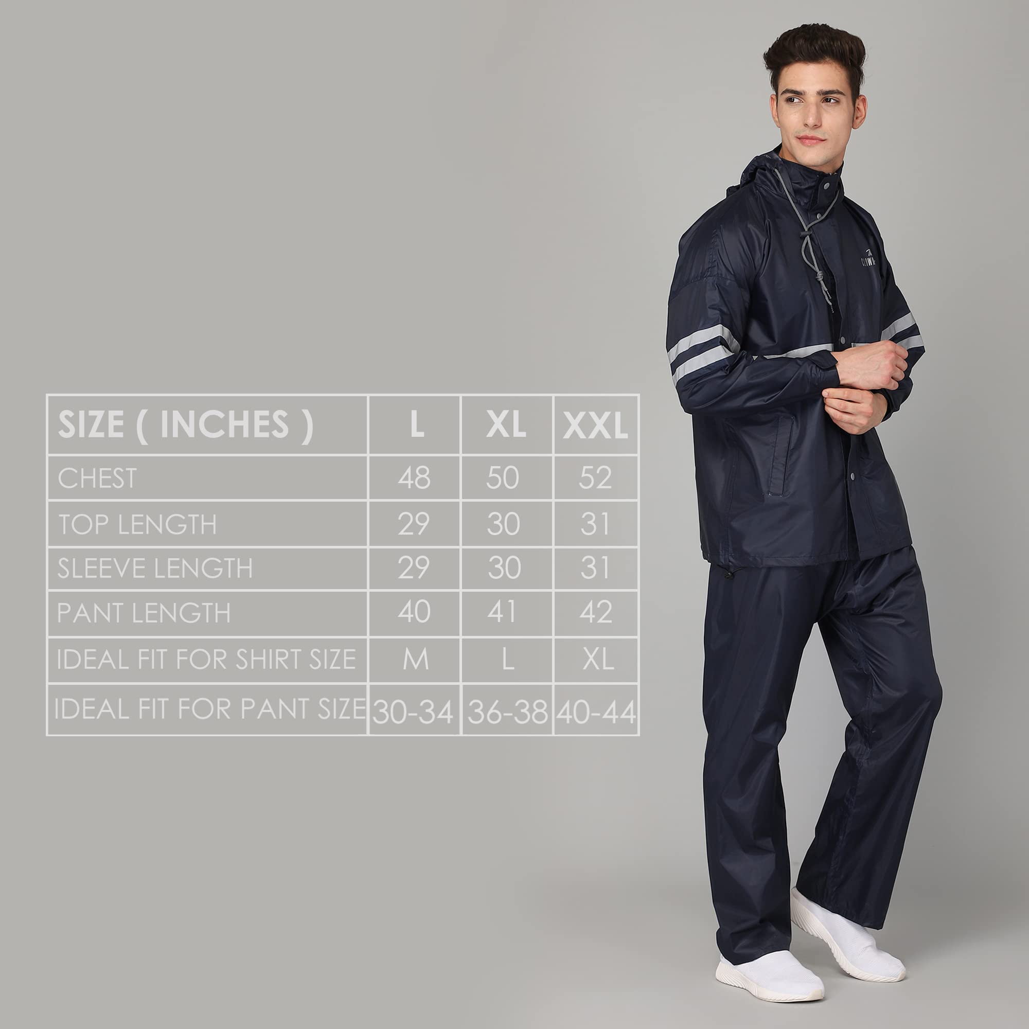 THE CLOWNFISH Darius Series Men's Waterproof Polyester Raincoat with Hood and Reflector Logo at Back for Night Travelling. Set of Top and Bottom. Prin - view 7
