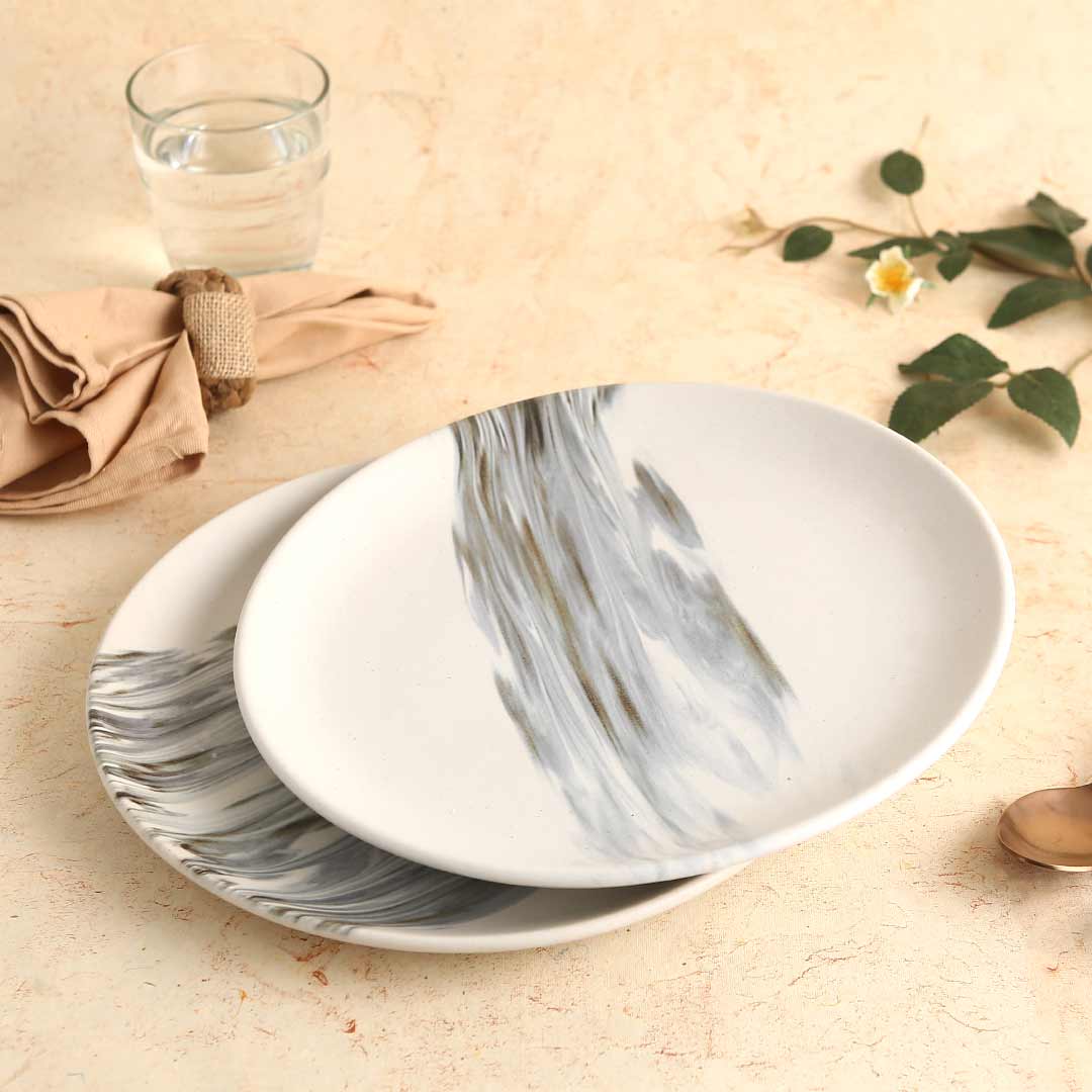 Wonderchef Teramo Stoneware 10" Dinner Plate - Marble White (Set of 2) - view 4