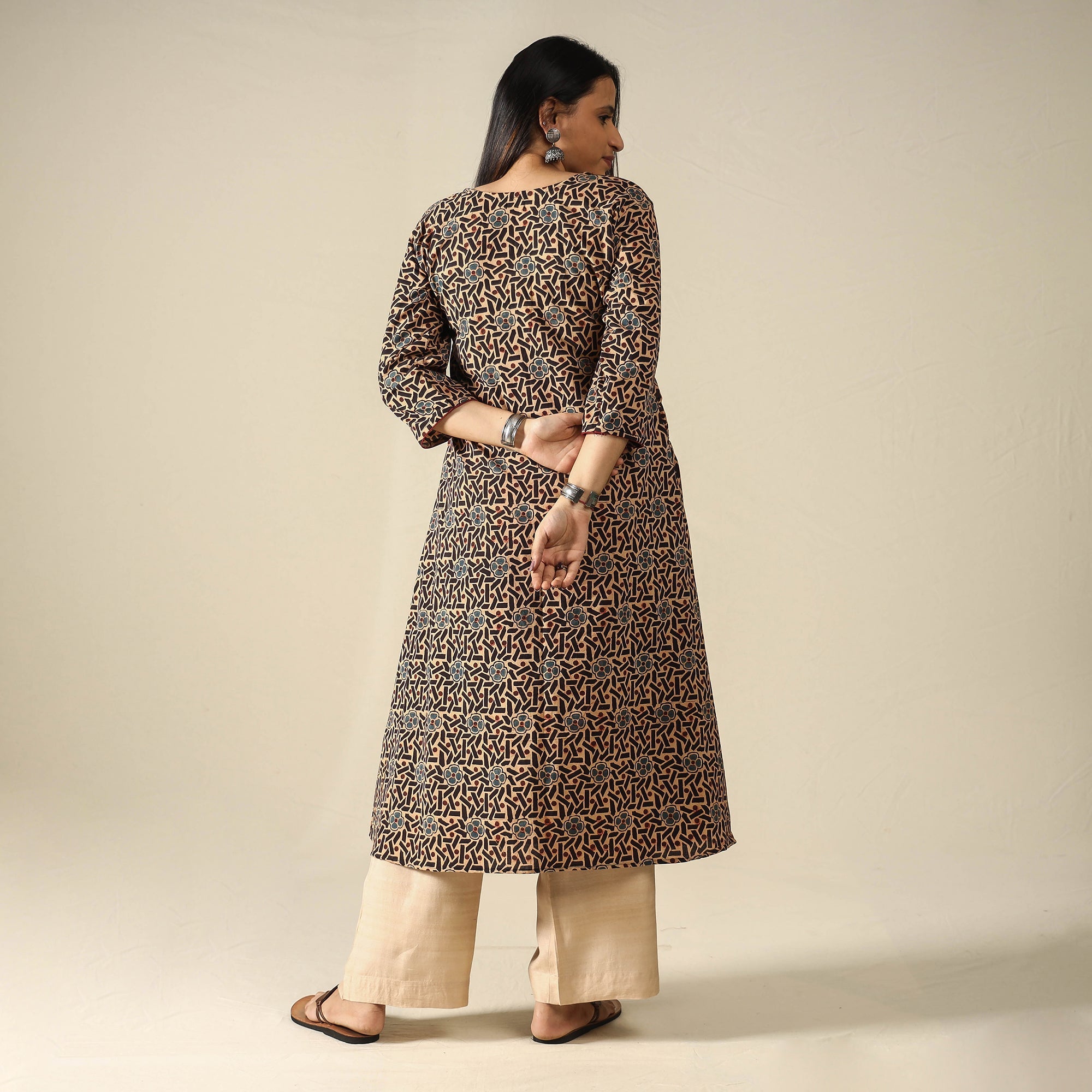 ITOKRI CASUALS Brown - Ajrakh Block Printed Cotton Long A-Line Kurta - view 6