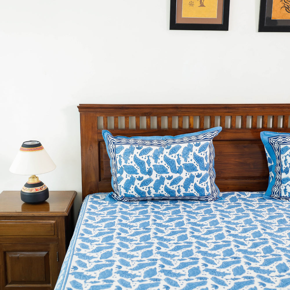HAVELI CHRONICLES Blue - Block Print Cotton Double Sanganeri Bed Sheet - view 2