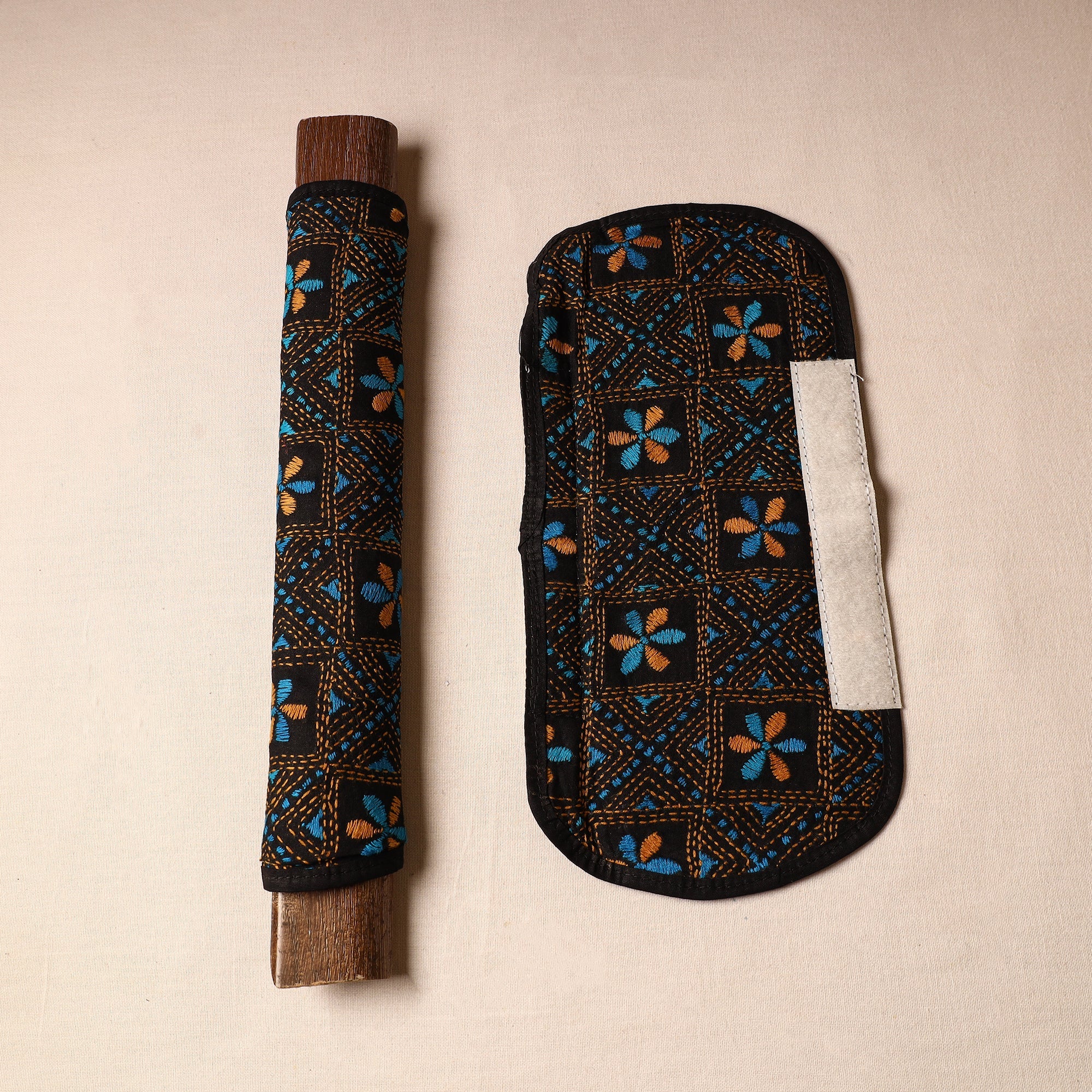 ASALKAAR Black - Bengal Kantha Work Handmade Fridge Handle Cover (Set of 2) 23