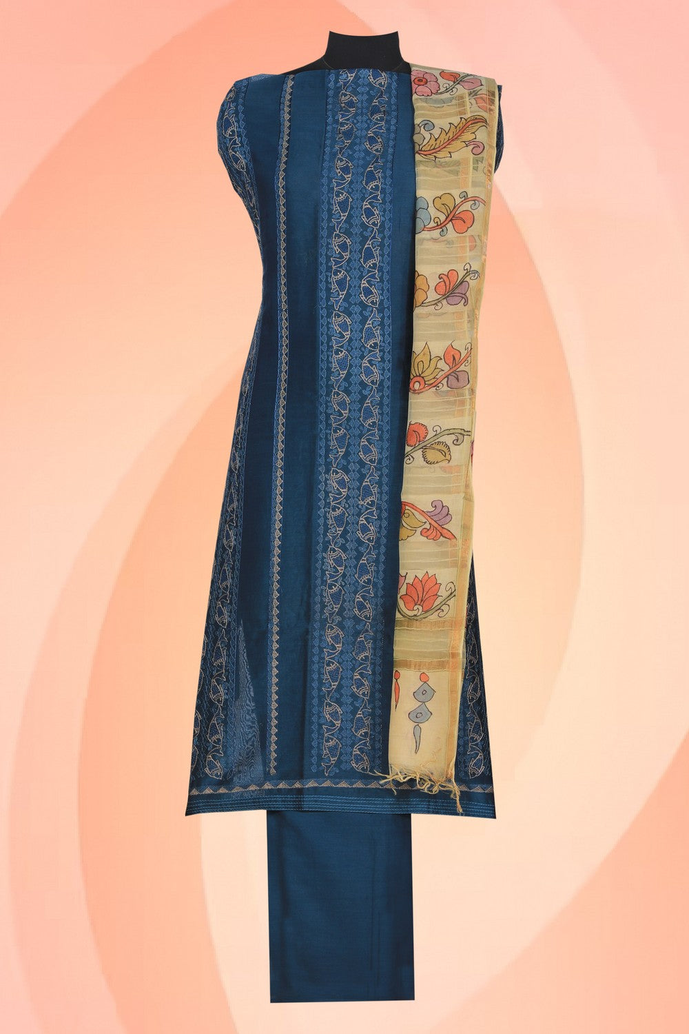 Kalanjali Cotton Silk Unstitched Suit With Dupatta (3 Pcs Set)