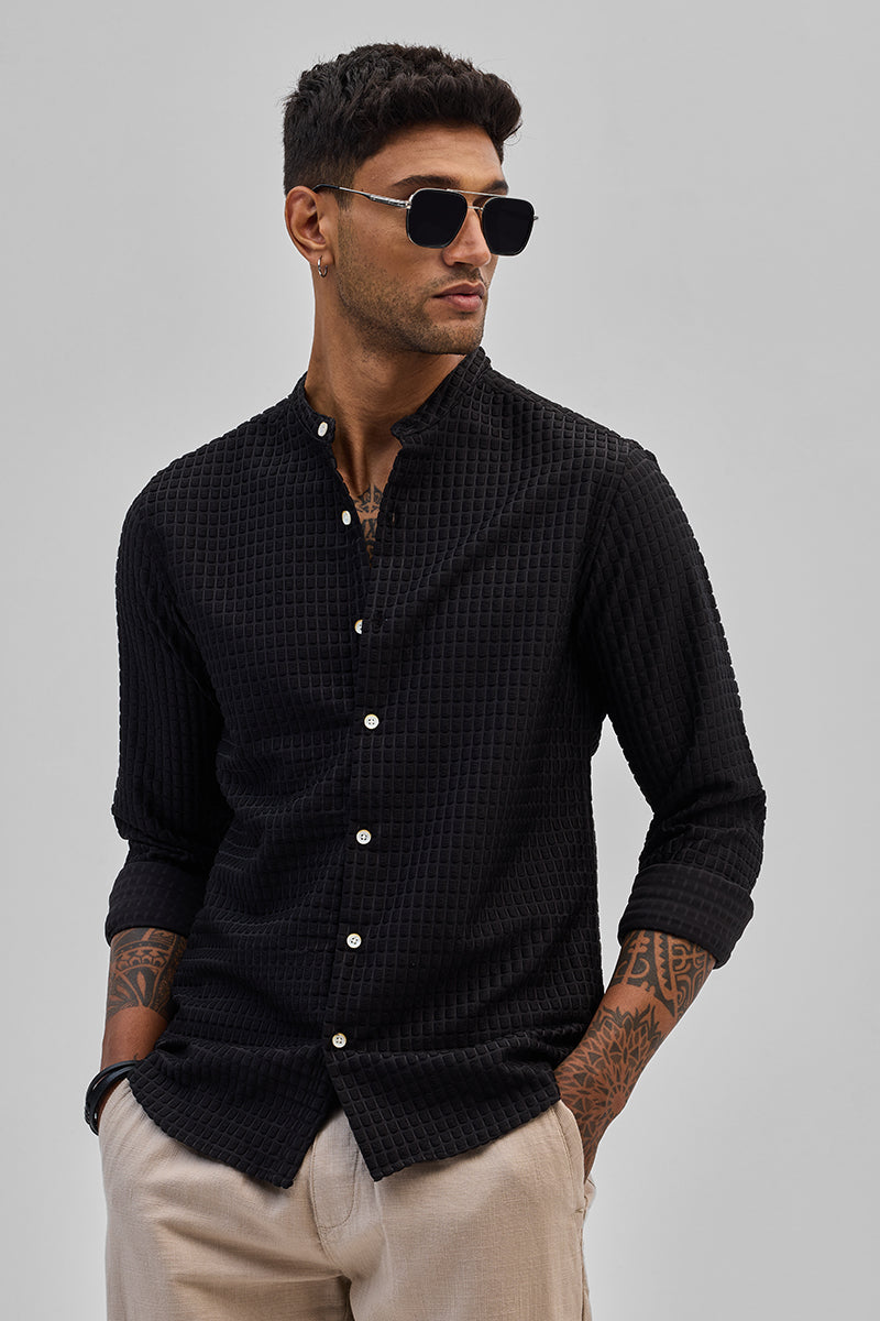 SNITCH Black Textured Mandarin Shirt