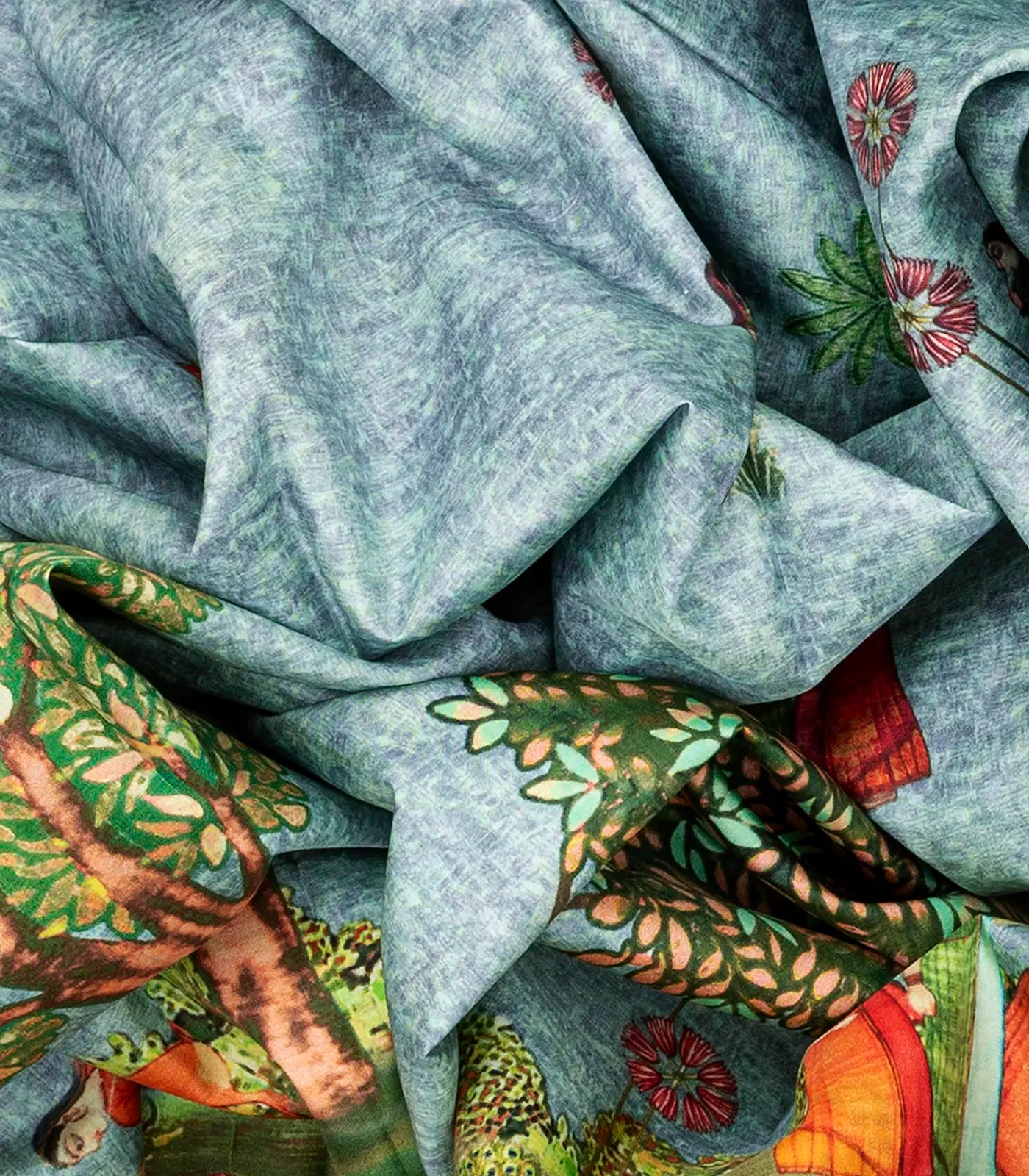 RmKV Steel Blue Handloom Kanchipuram Silk Saree With Printed Peacock Motifs-Steel Blue - view 3