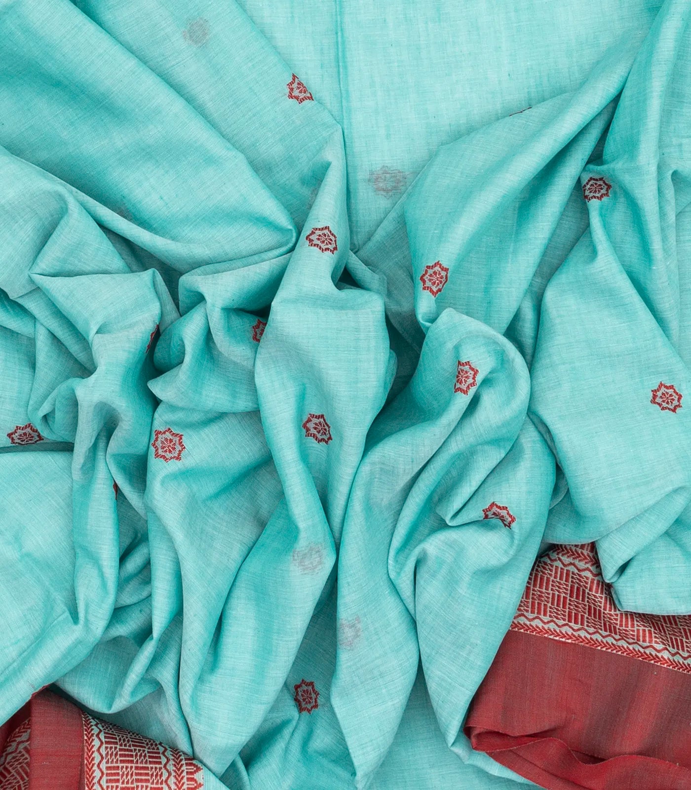 RmKV Light Blue Handloom Bengal Cotton Saree With Floral Buttas - view 3