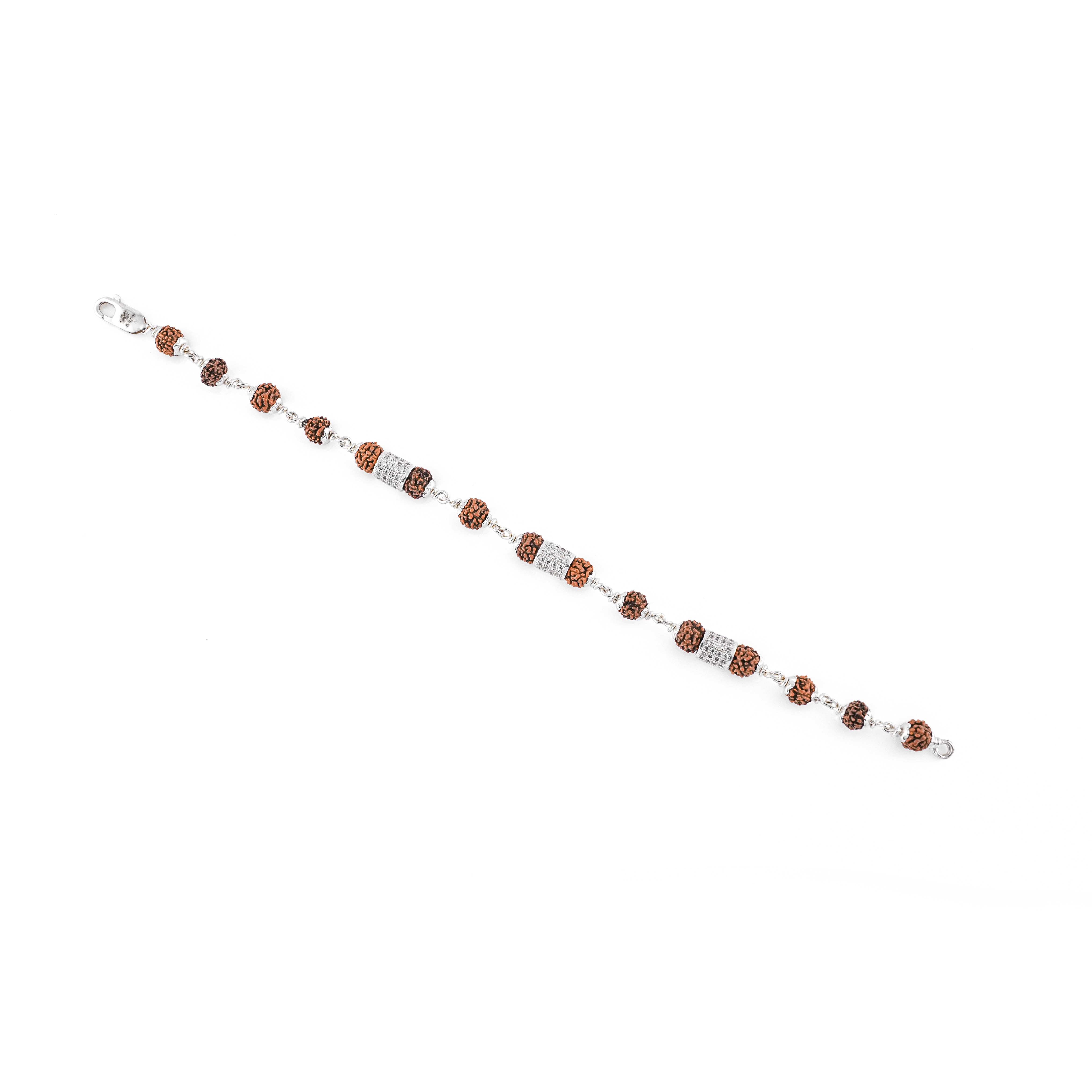 Prinjal Jewellers Silver Rakhi with Rudraksha and Three Diamond Cylinders - view 5