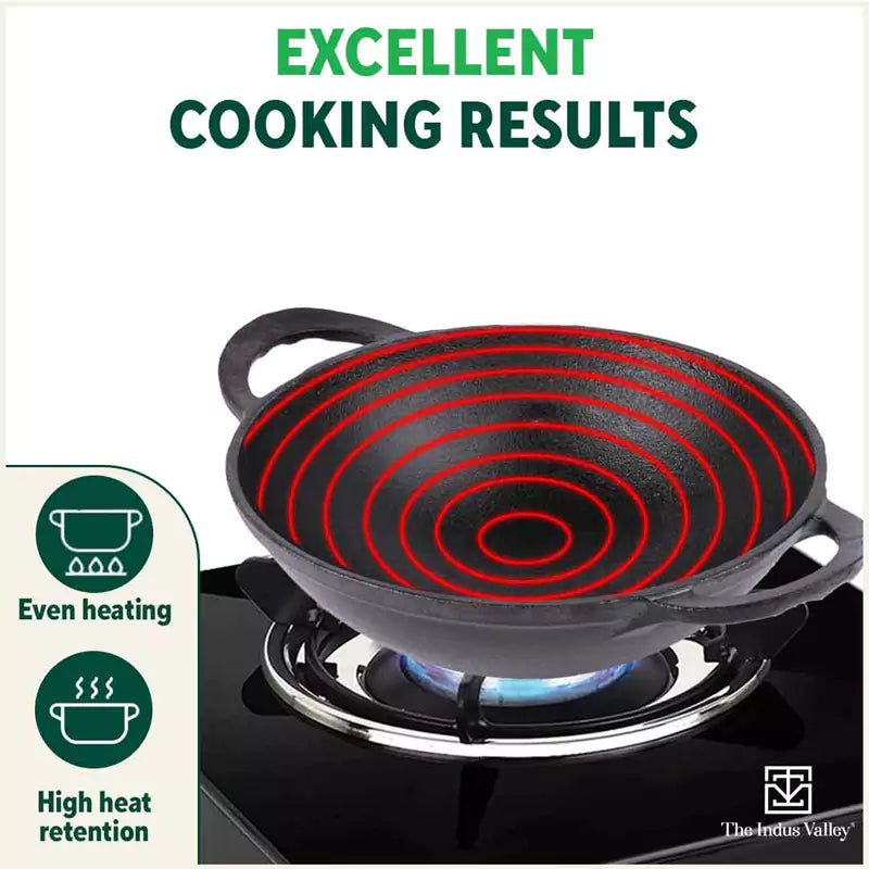 The Indus Valley CASTrong Cast Iron Kadai+ Free ₹110 Spatula, Pre-seasoned, Nonstick, 100% Pure, Toxin-free, 25.2cm, 2.2L, 2.37kg - view 7