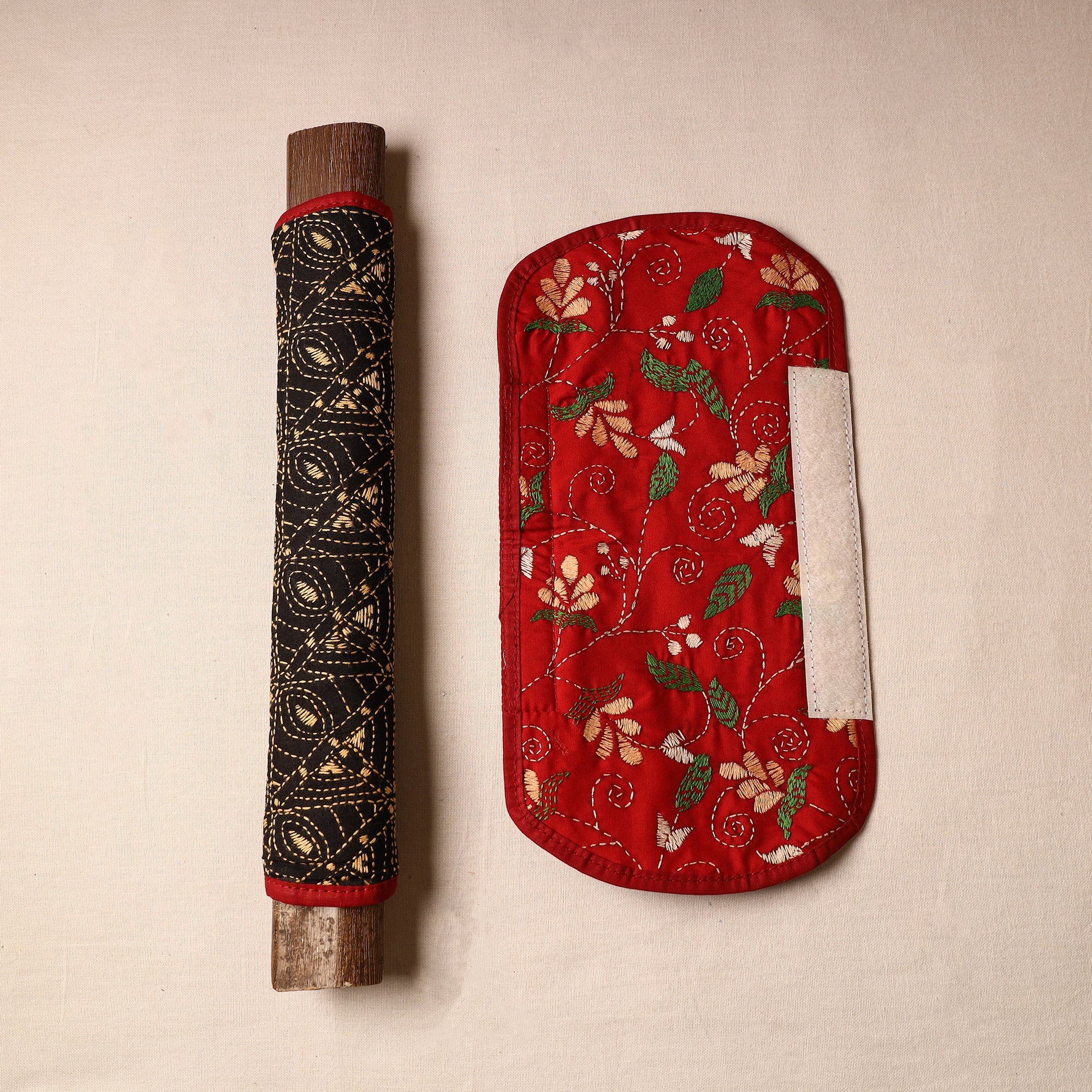 ASALKAAR Black - Bengal Kantha Work Handmade Fridge Handle Cover (Set of 2) 34 - view 2