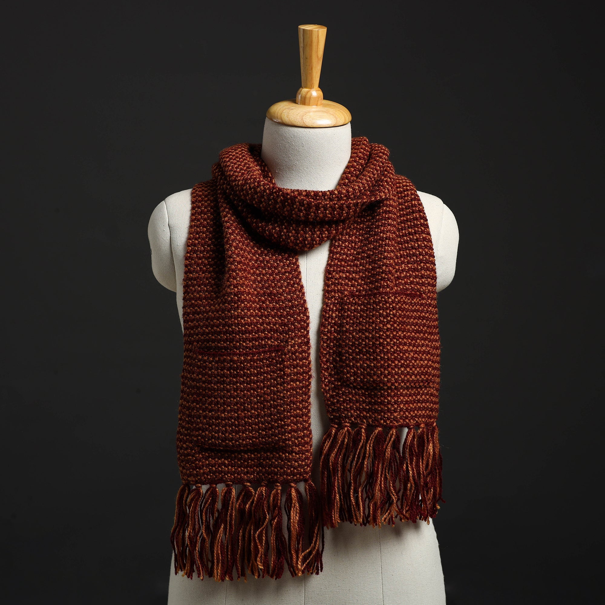 KILMORA Brown - Kumaun Hand Knitted Woolen Muffler with Pockets 82