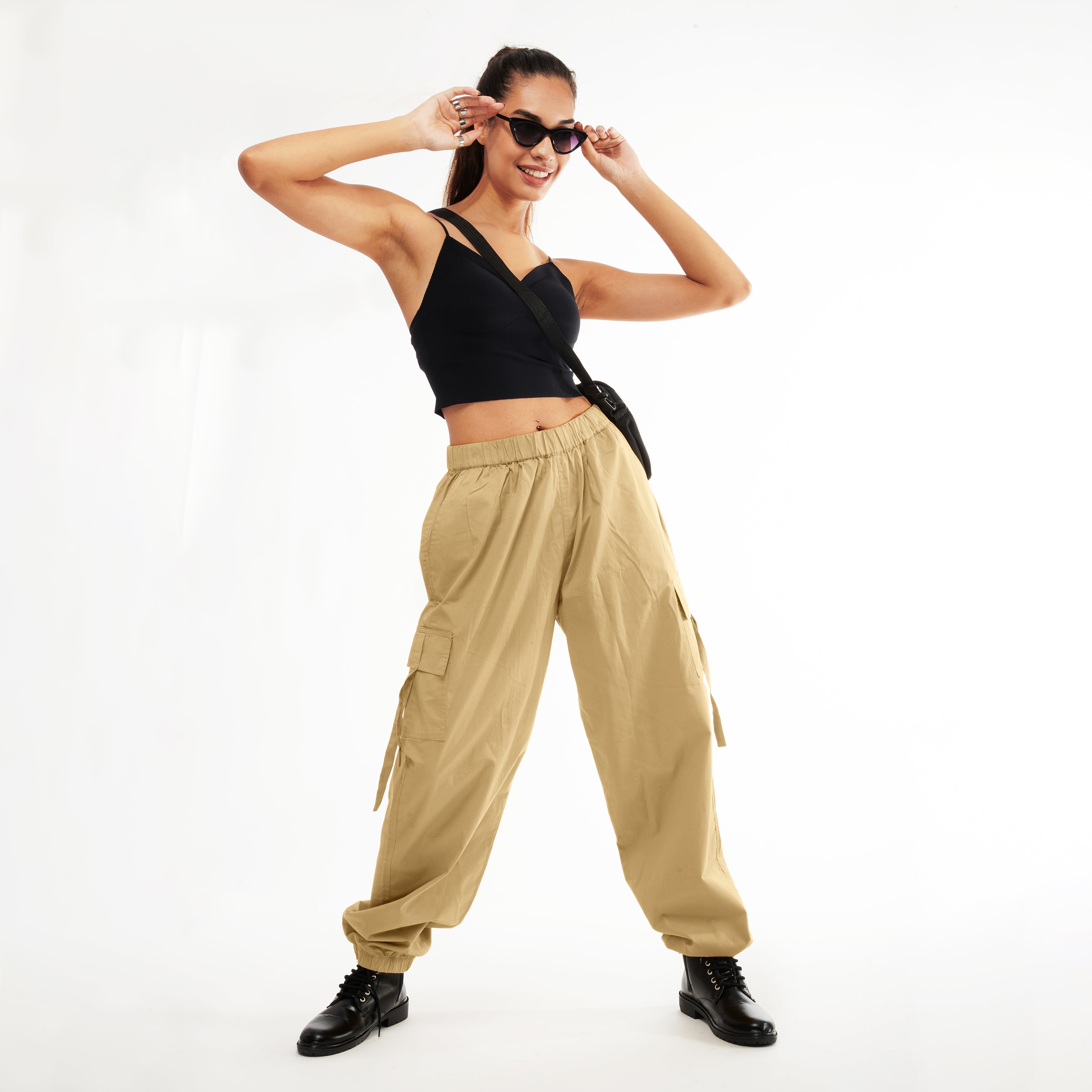 Baddie Unisex Pink Cargo Parachute Pants - view 3