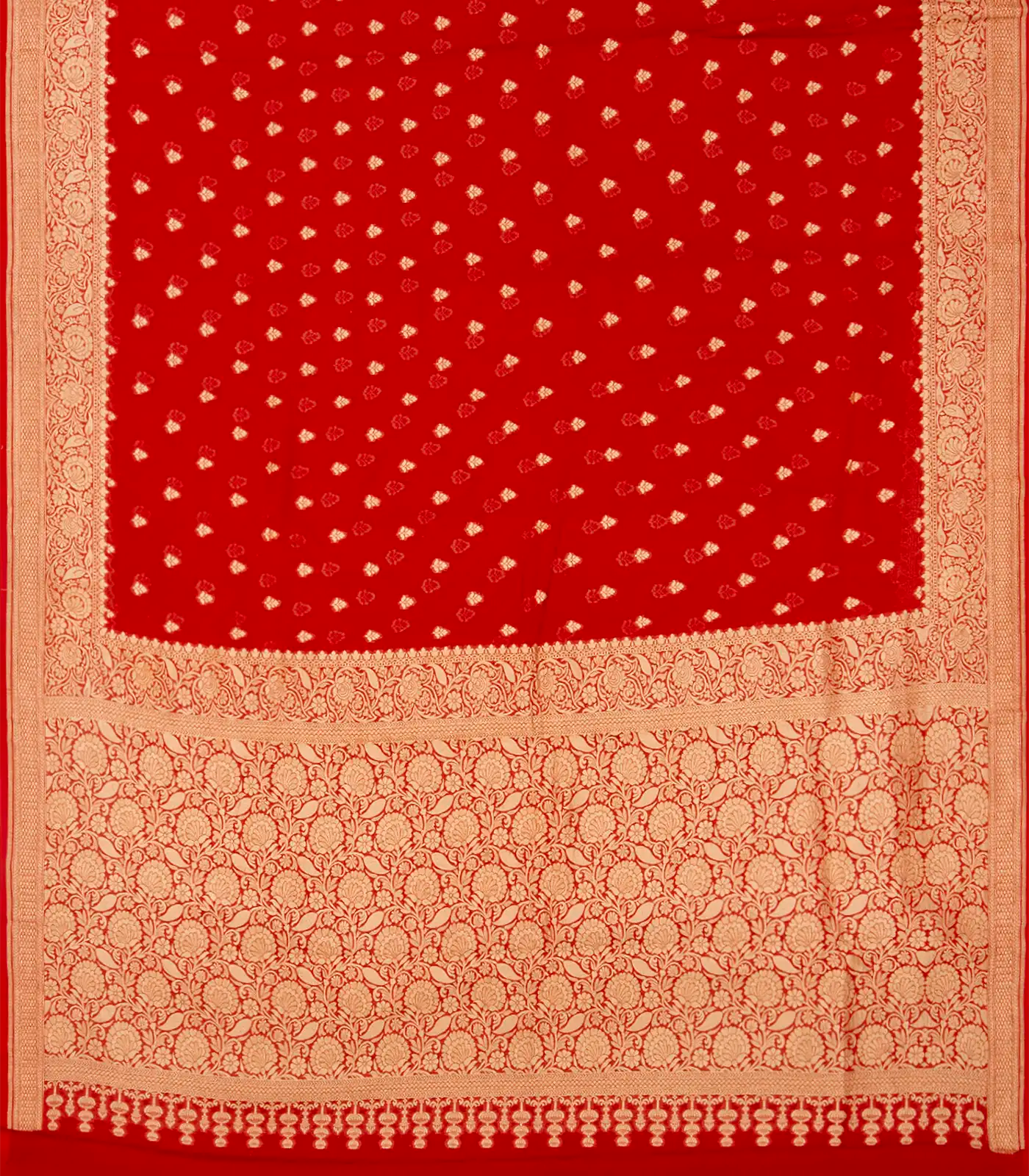 RmKV Red Handloom Banarasi Khaddi Georgette Saree With Floral Buttas-Red - view 2