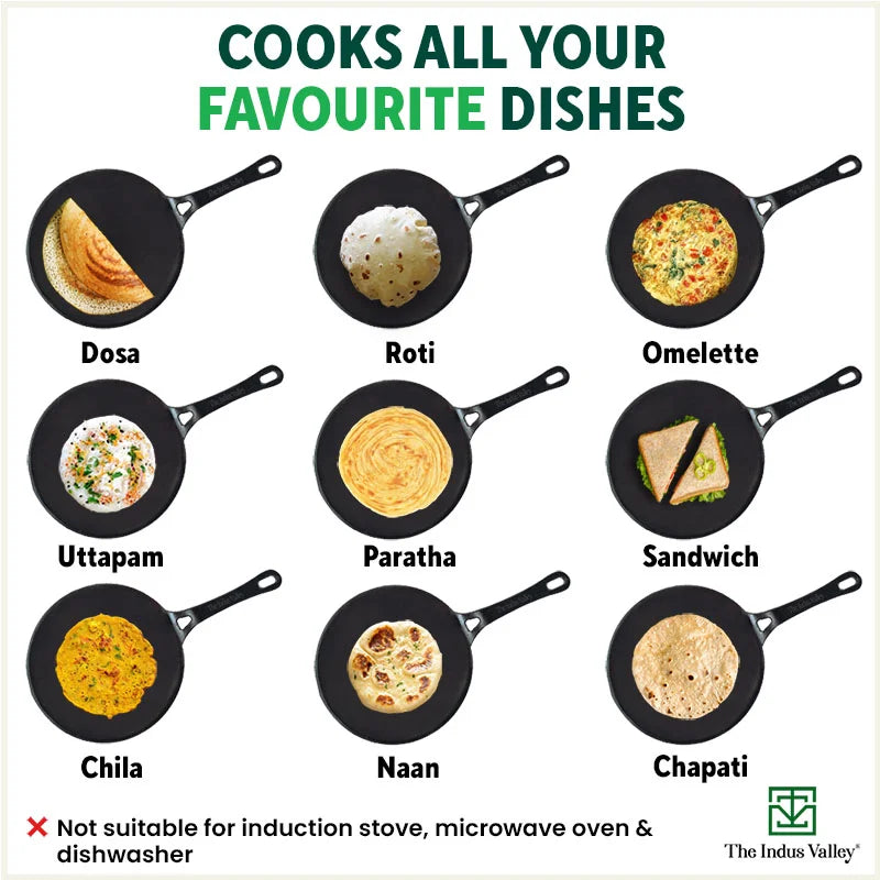 The Indus Valley CASTrong Cast Iron Tawa with Handle, Pre-seasoned, 100% Pure, Toxin-free, Induction, 25.7cm, 2kg - view 11