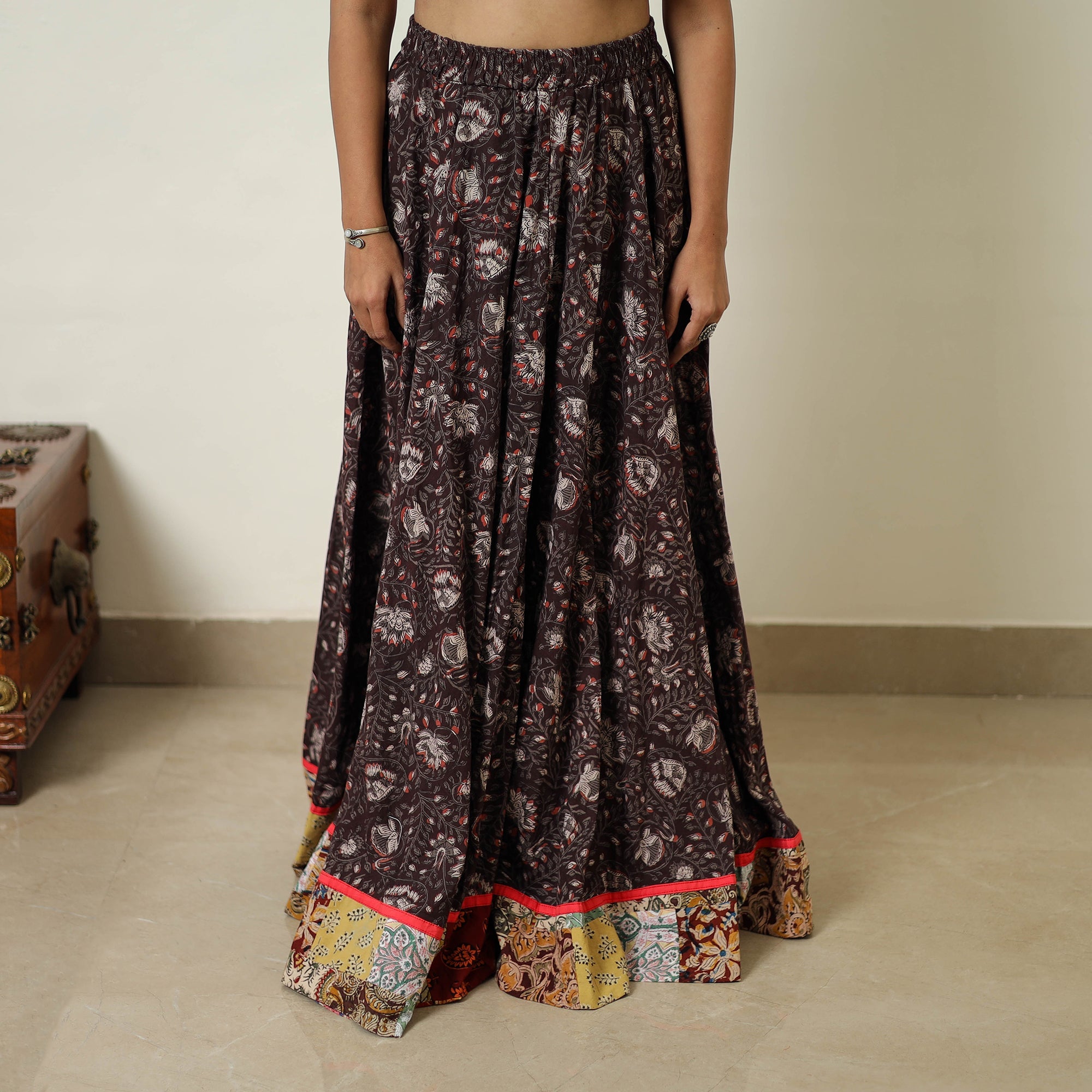 NOORI BAZAR Brown - Hand Block Printed Cotton Long Bagru Skirt 07 - view 4