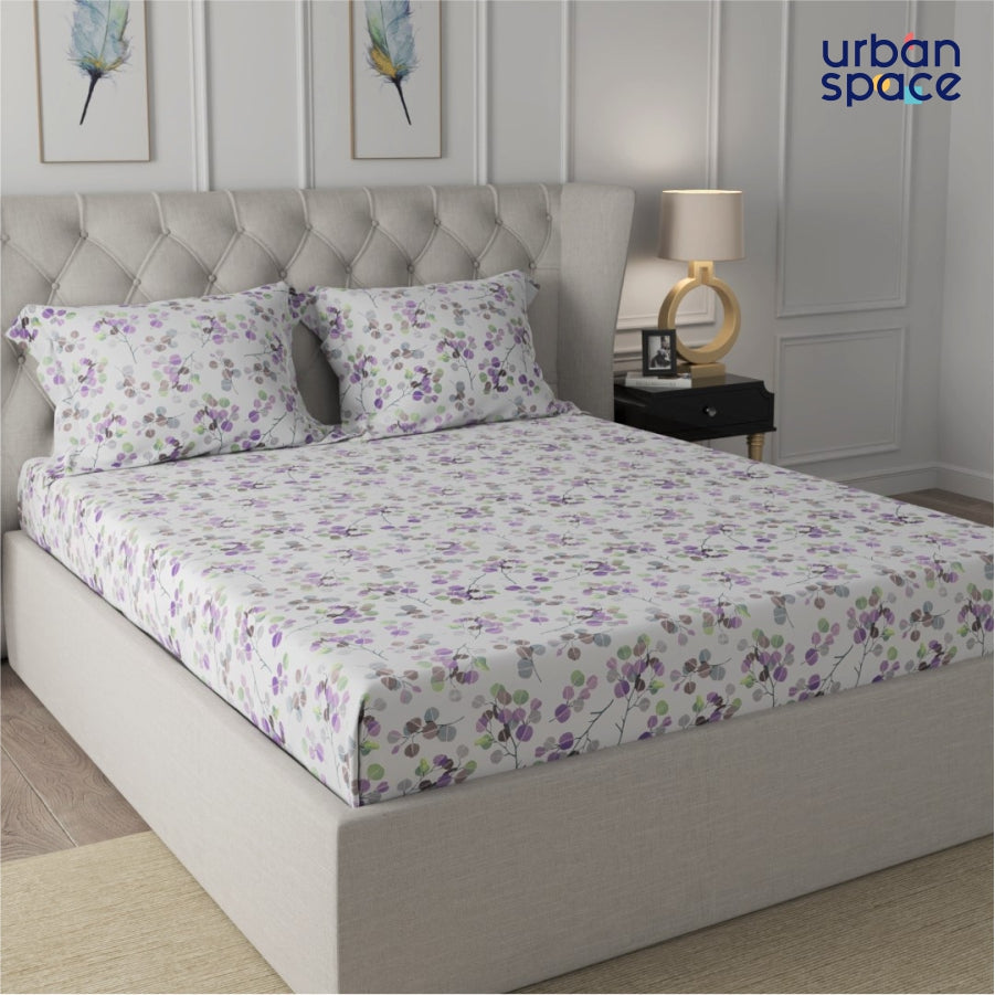 Urban Space -Home Furnishing Store Fitted King Size Cotton Bedsheet - Fall Trees Purple - view 3