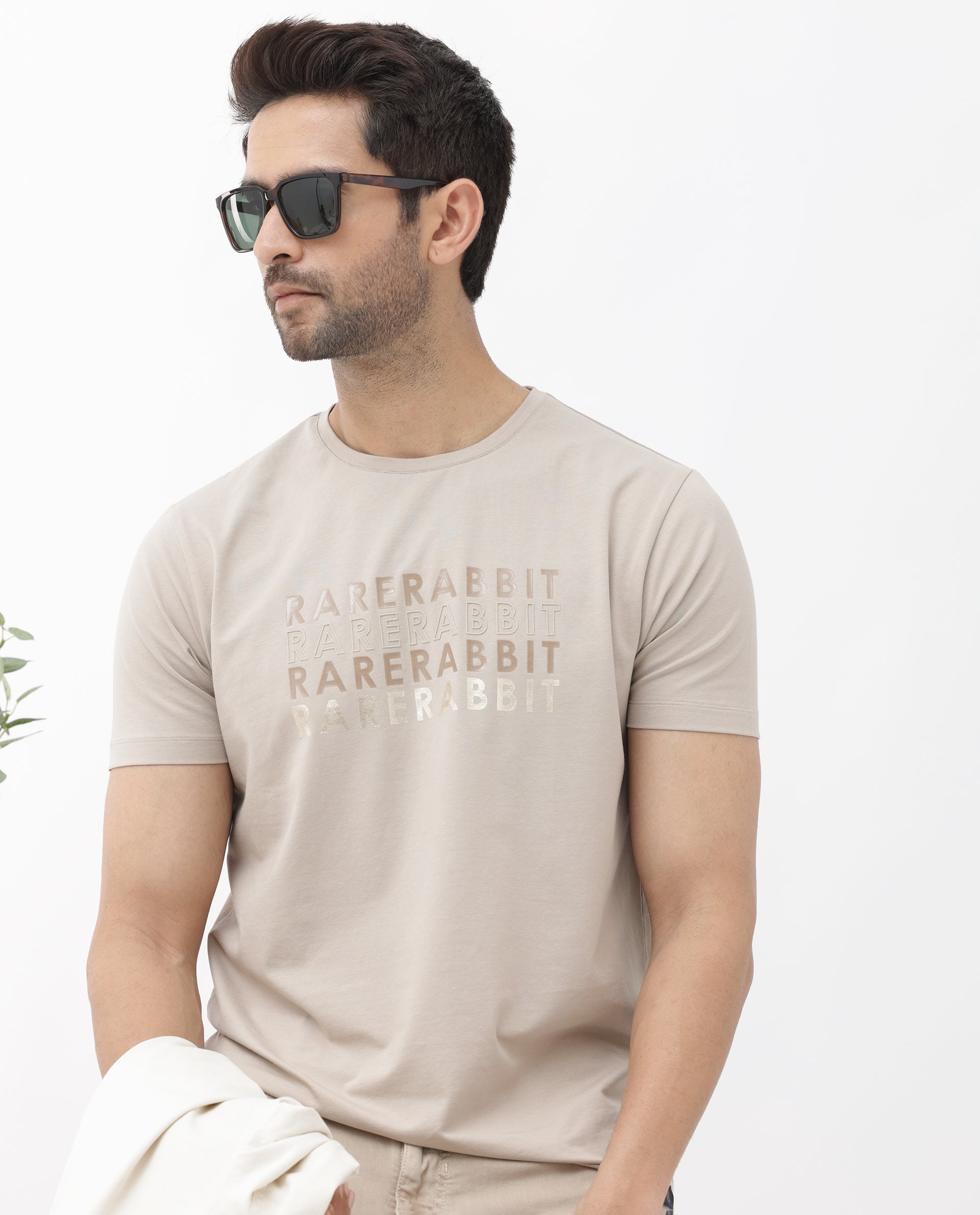 Rare Rabbit Men's Callum Beige Cotton Lycra Fabric Half Sleeves Graphic Statement Print T-Shirt - view 10