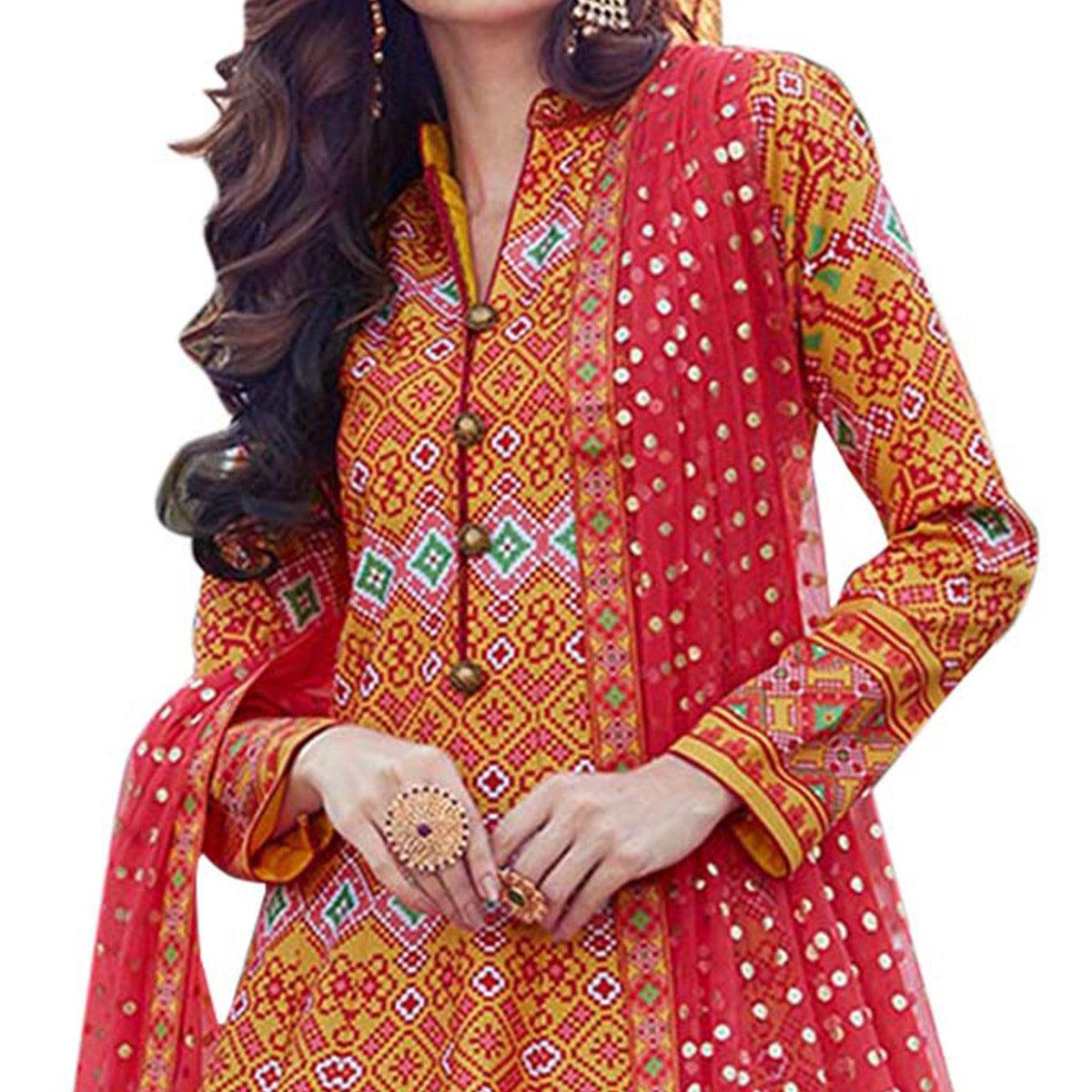 Peachmode Seller Entrancing Orange Colored Partywear Digital Printed Silk Gown - view 2
