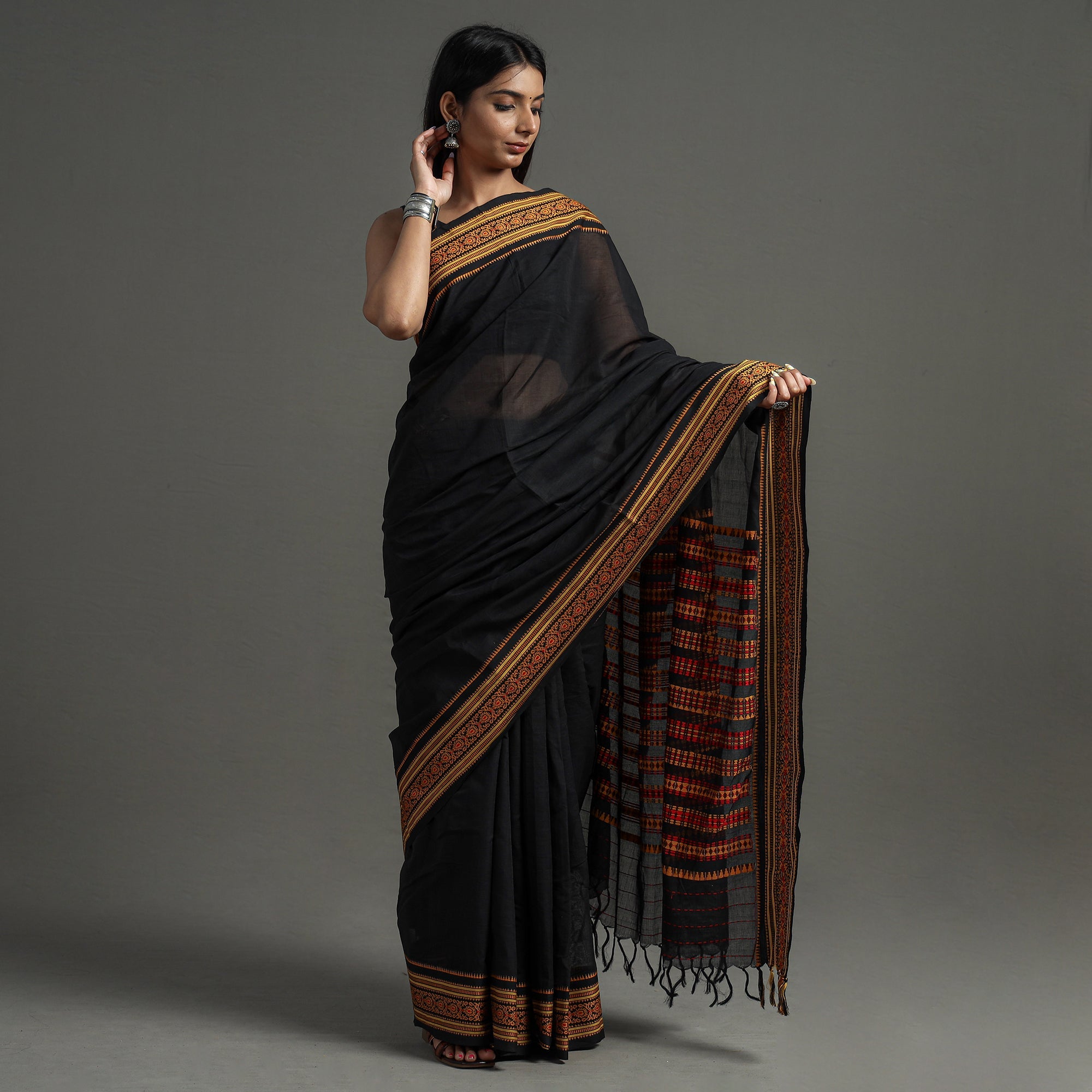SASHA Black - Begampuri Handloom Cotton Saree - view 2