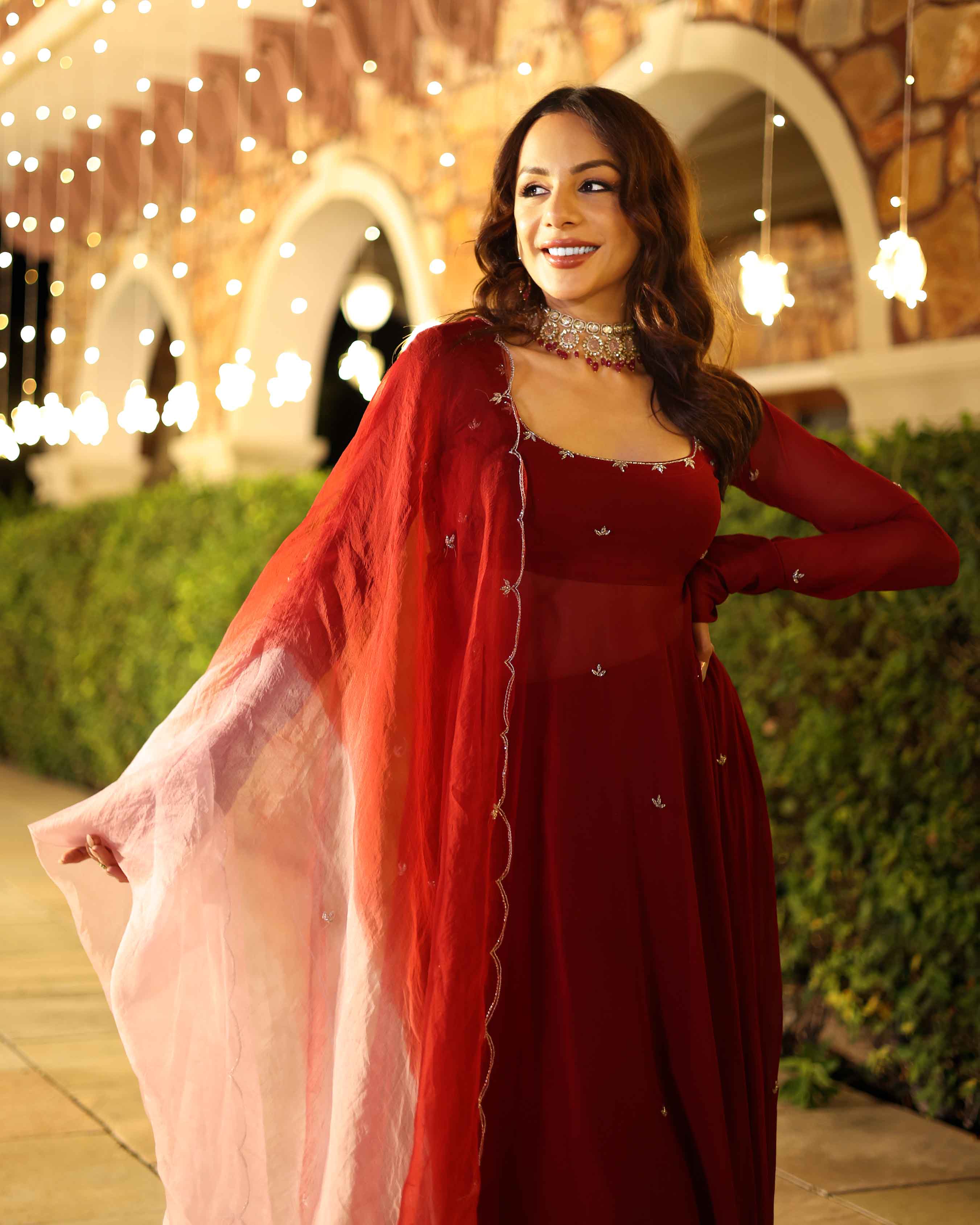 Aachho Maroon Blush Embroidered Georgette Suit Set - view 3