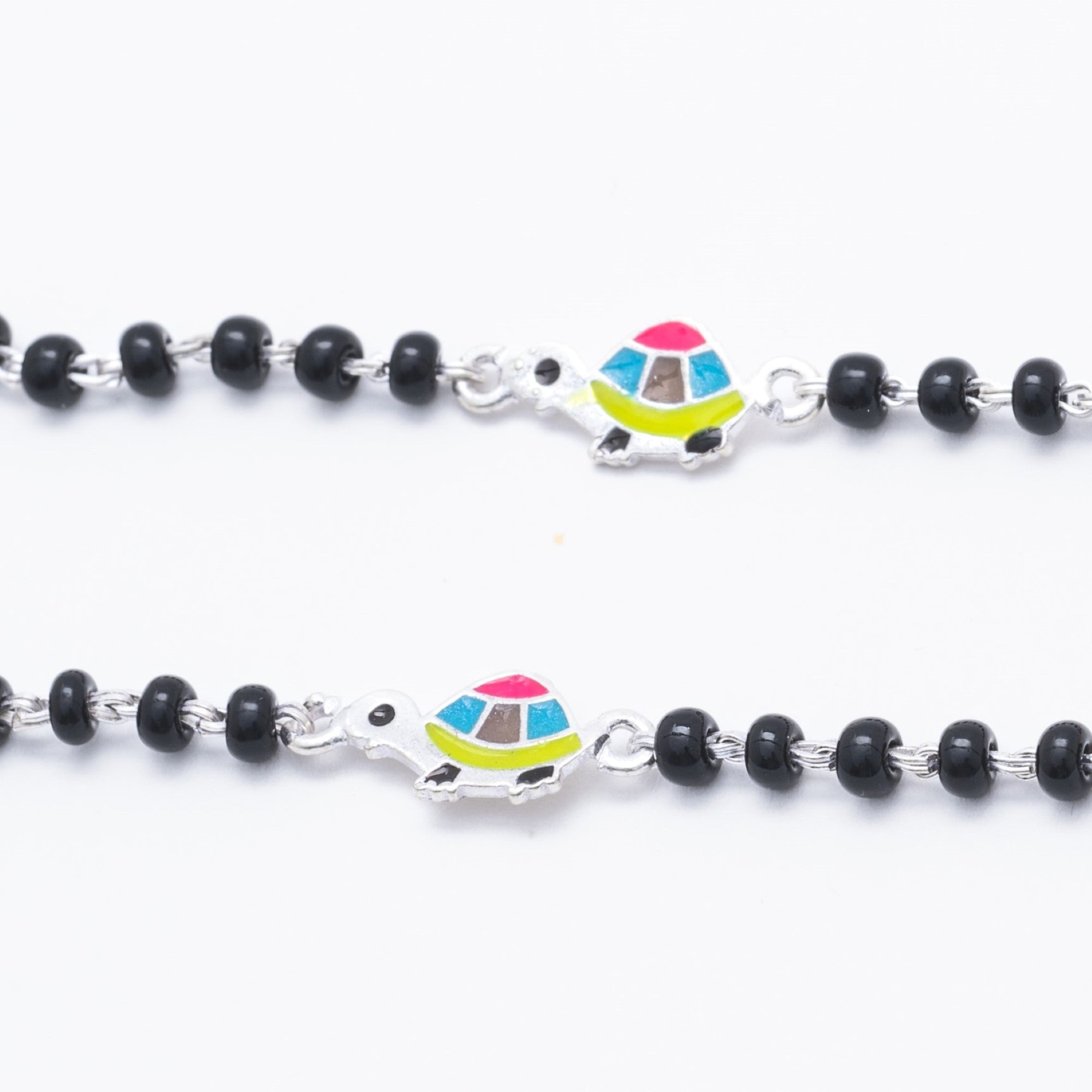 Prinjal Jewellers Real black beads multicolor tortoise silver nazariya for kids