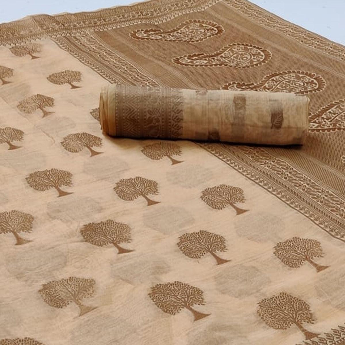 Peachmode Cream Festive Wear Woven Designer Jacquard Border Soft Organza Saree - view 2