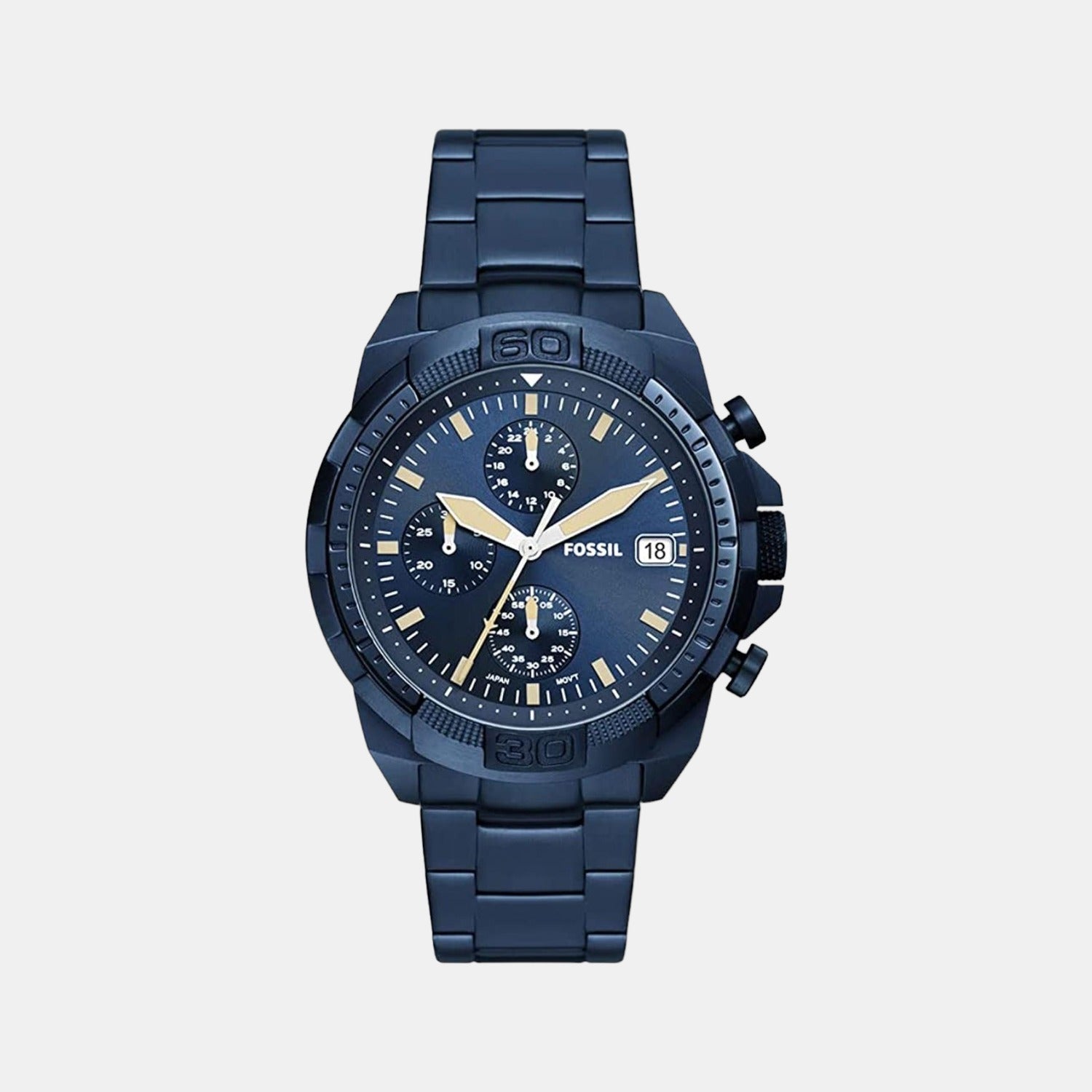 Fossil Bronson Men Quartz Blue Dial Chronograph Stainless Steel Watch FS5916