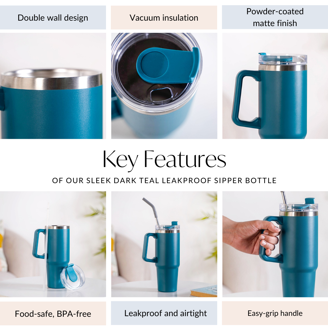 Nestasia Glacio Double Wall Hot And Cold Sipper Bottle For Travel Teal Tide 850ml - view 6