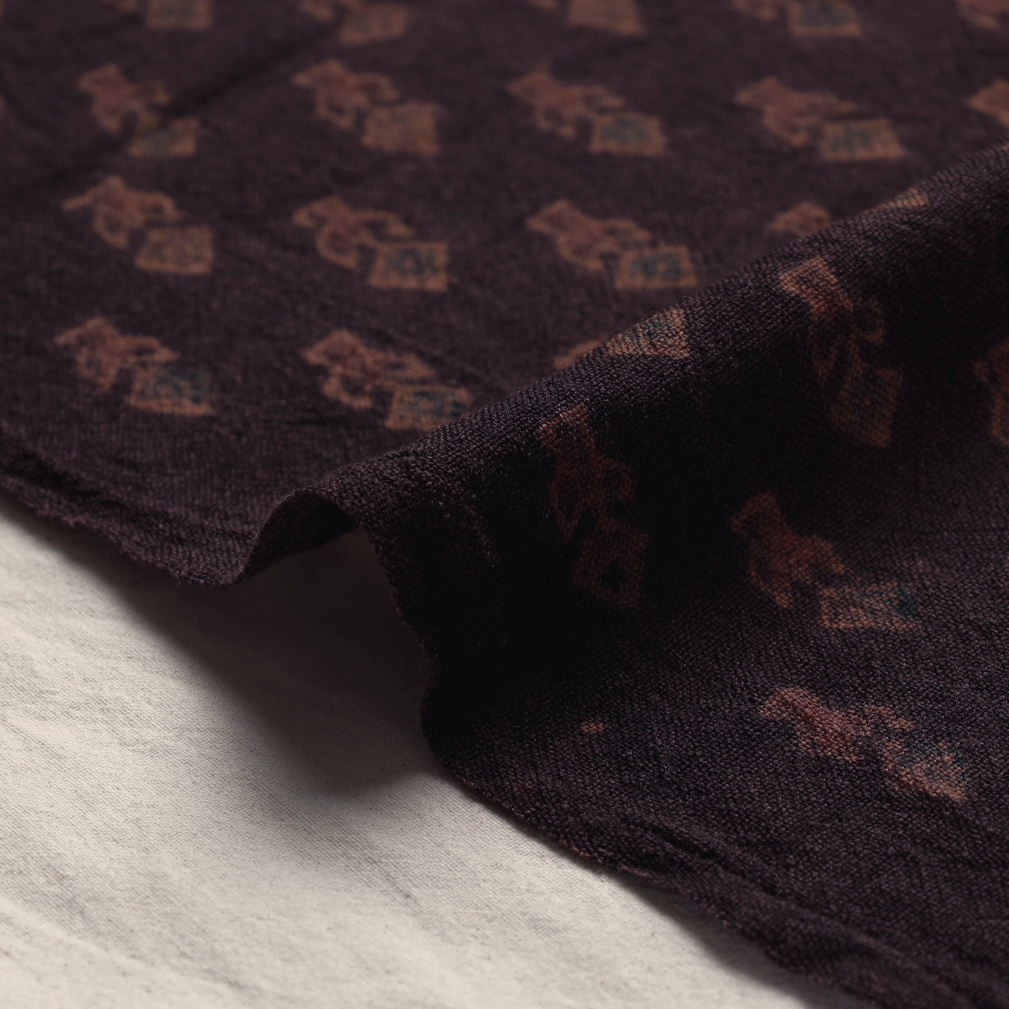 AJRAKH BY JABBAR KHATRI Brown - Pure Wool Handloom Ajrakh Hand Block Printed Fabric - view 4